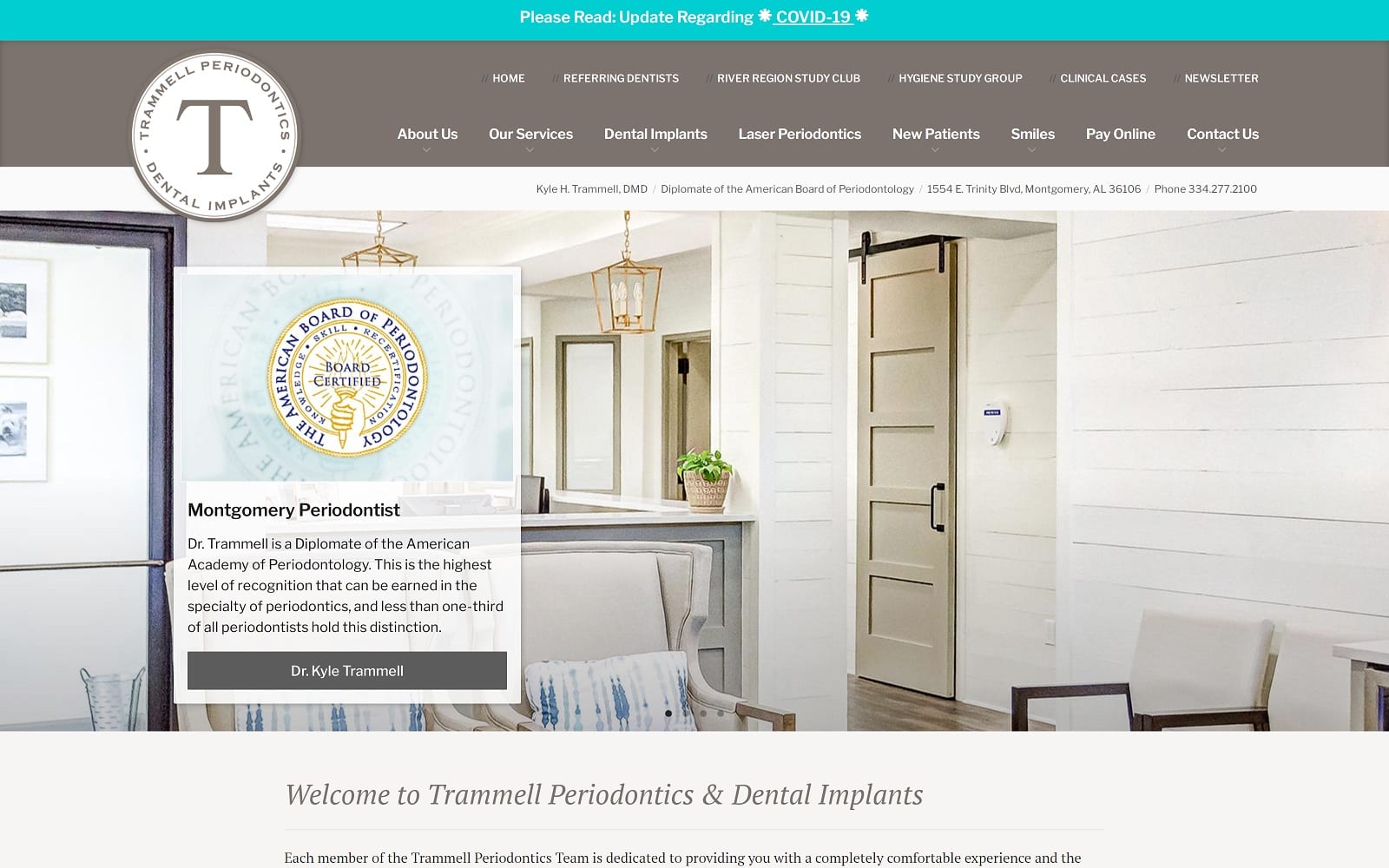 The screenshot of trammell periodontics, llc trammellperio. Com dr. Kyle trammell website