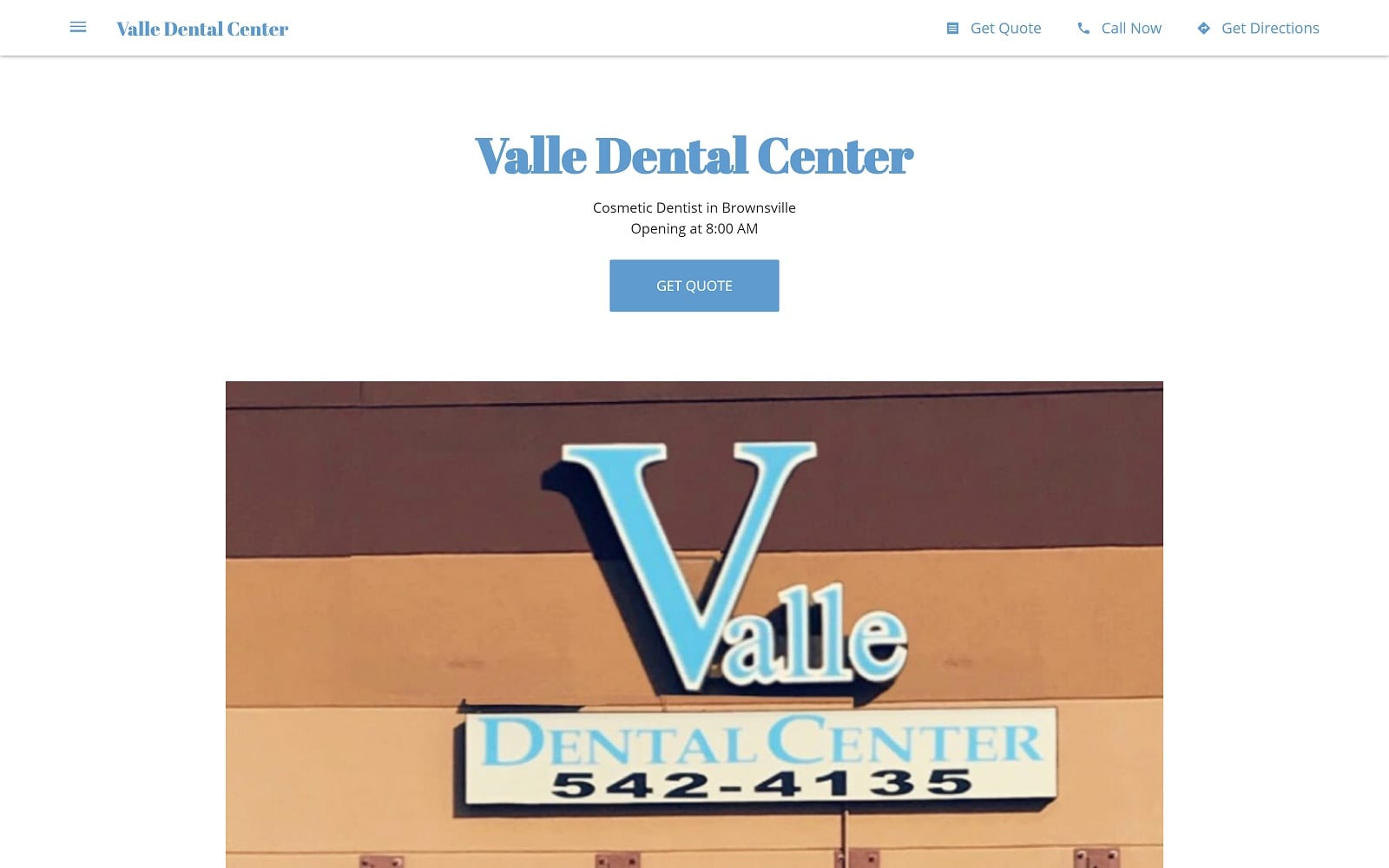 The screenshot of valle dental center valledentalcenterdentist. Business. Site website