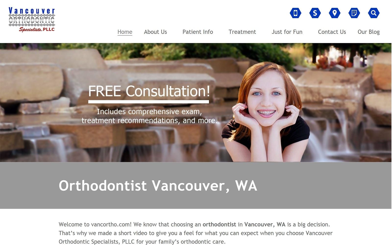 The screenshot of vancouver orthodontic specialists, pllc vancortho. Com website
