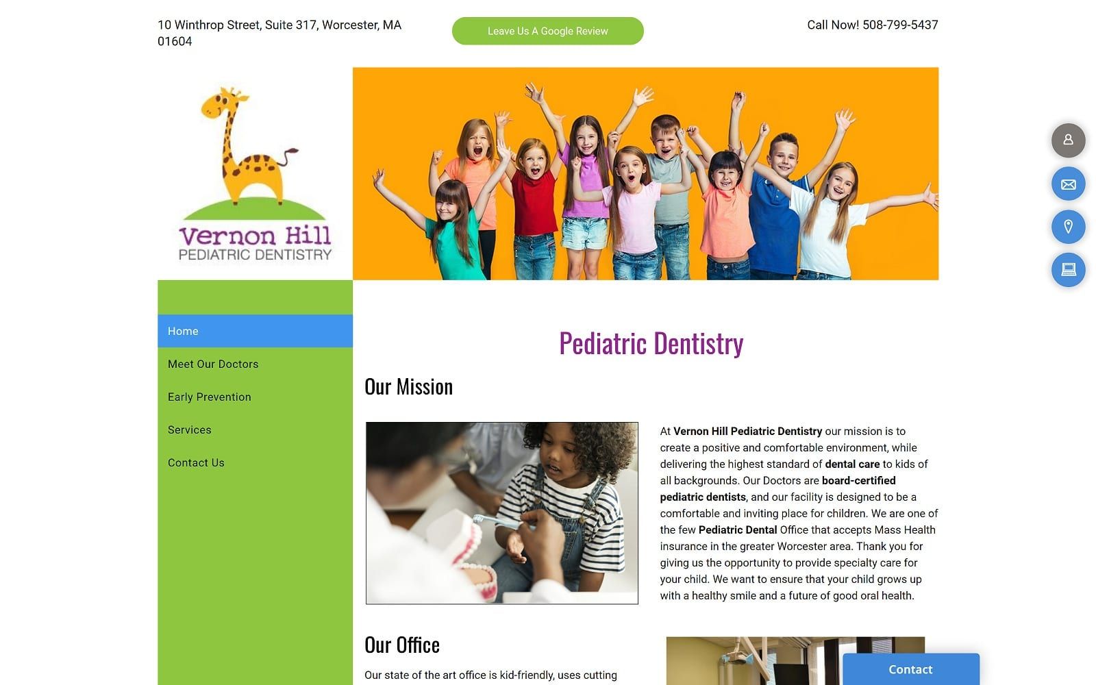 The screenshot of vernon hill pediatric dentistry vernonkidsdentist. Com website