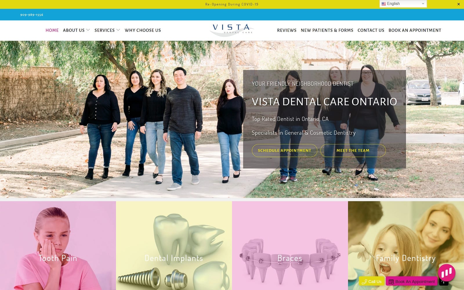 The screenshot of vista dental care vistadentalontario. Com dr. Michael min website