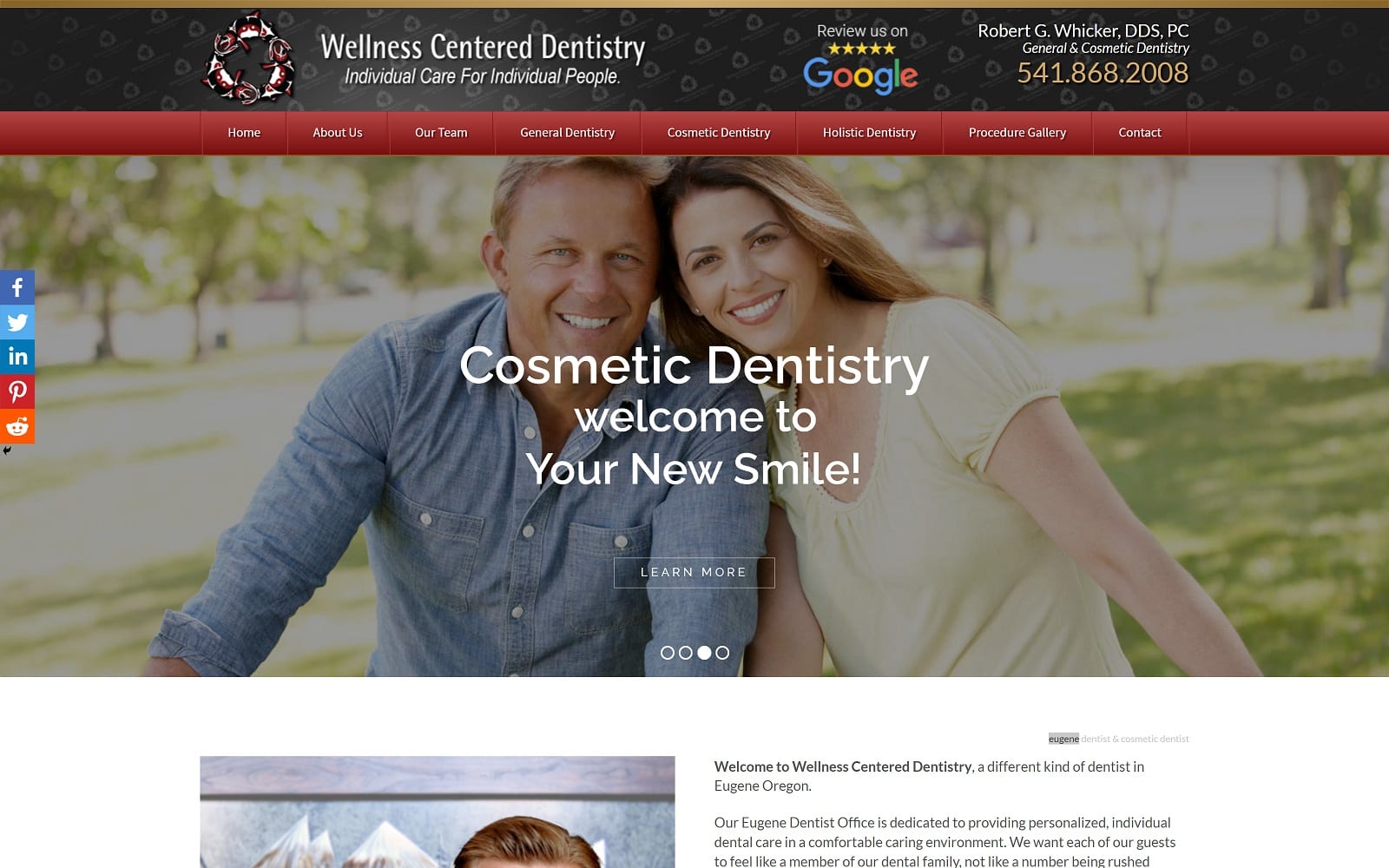 The screenshot of wellness centered dentistry wcdentistry. Com website