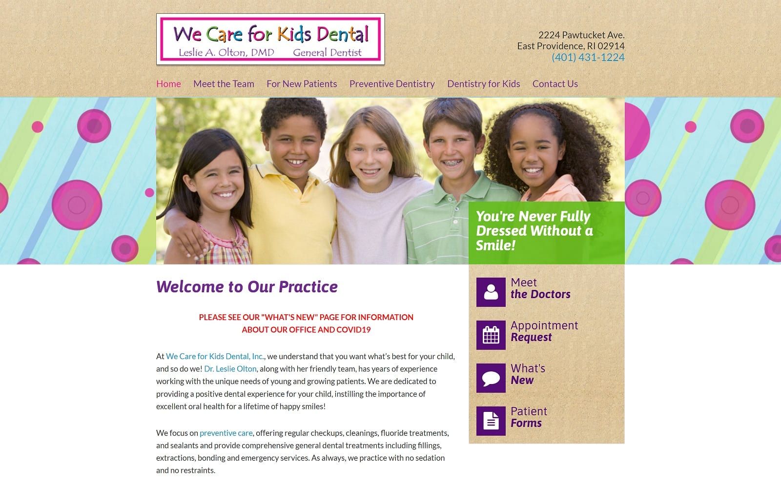 The screenshot of we care for kids dental: leslie a olton, dmd wecareforkidsdental. Com website