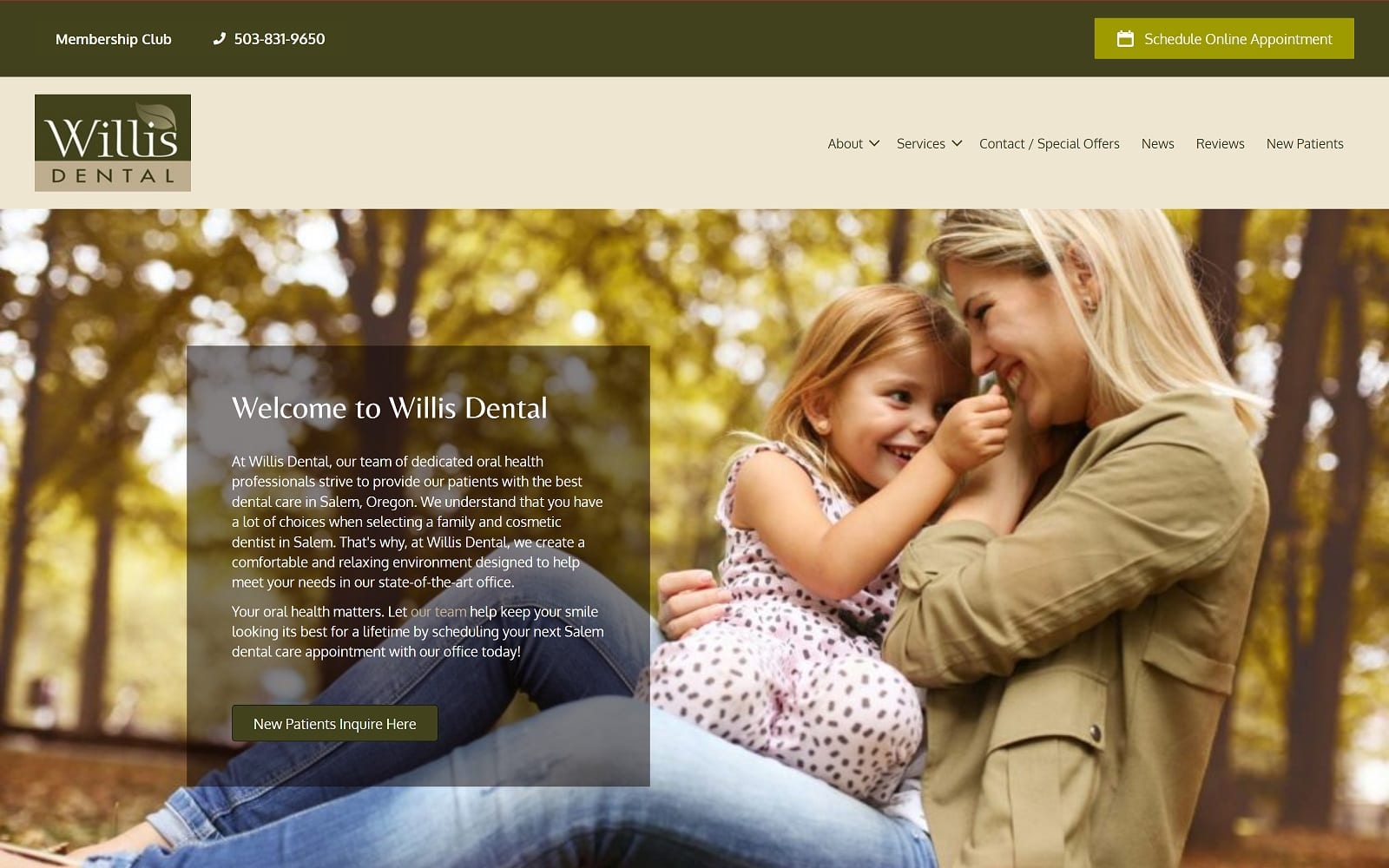 The screenshot of willis dental willisdental. Net website