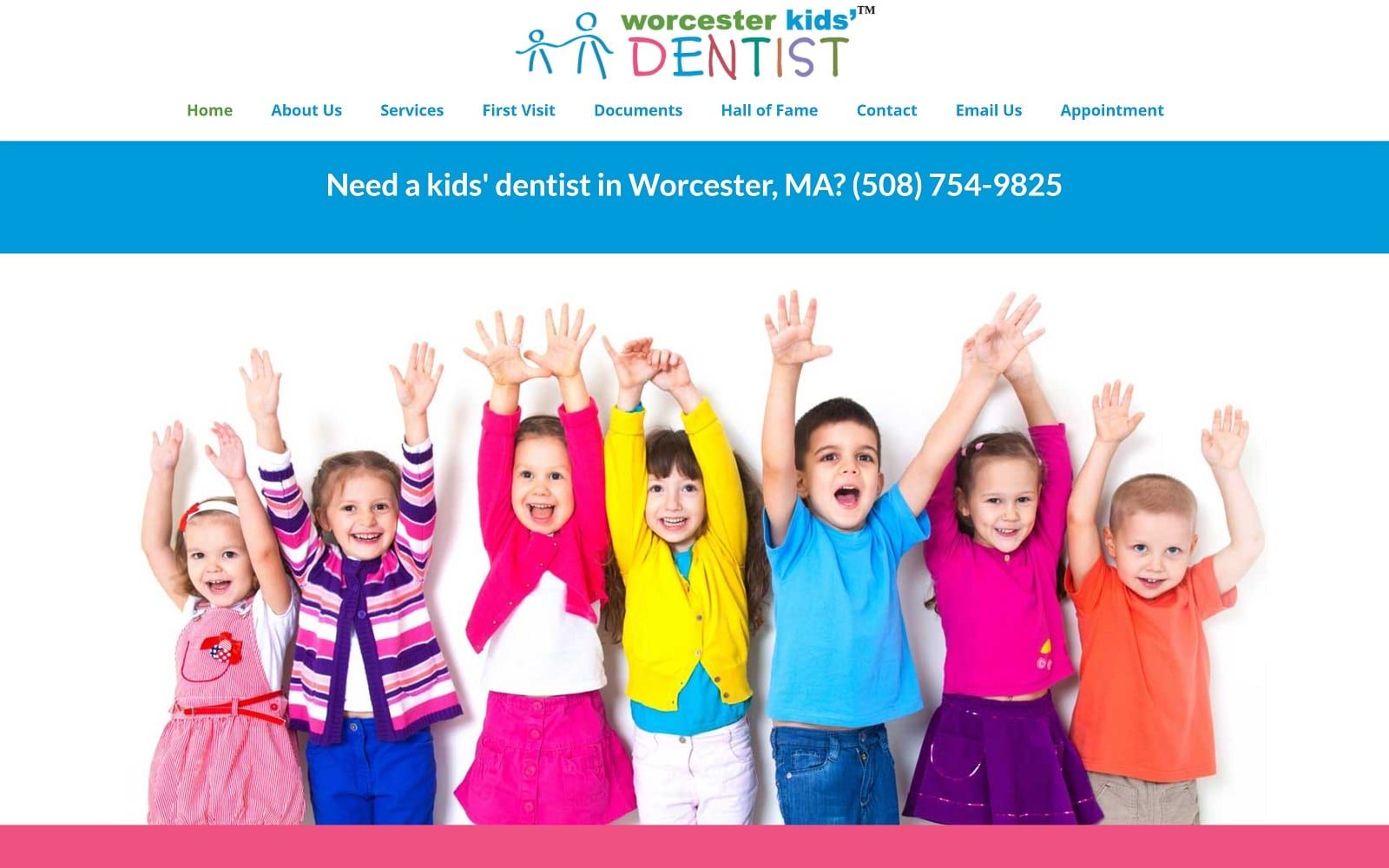 The screenshot of worcester kids dentist worcesterkidsdentist. Com website