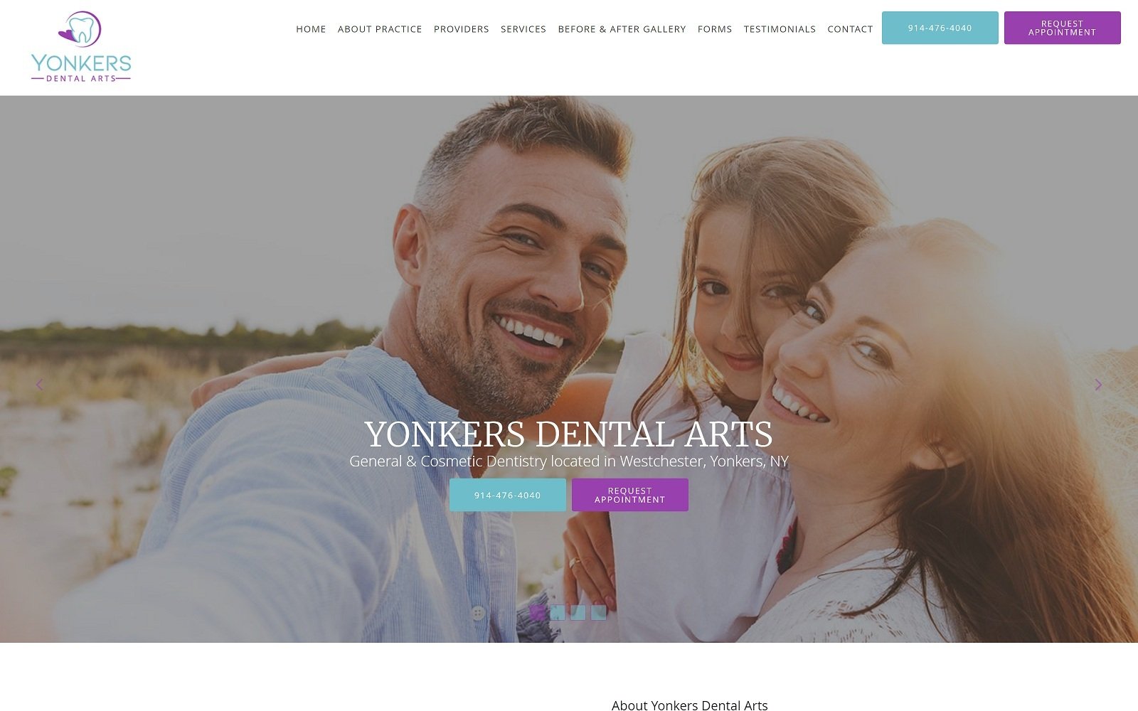 The screenshot of yonkers dental arts yonkersdentalarts. Com dr. Alicia schraner website