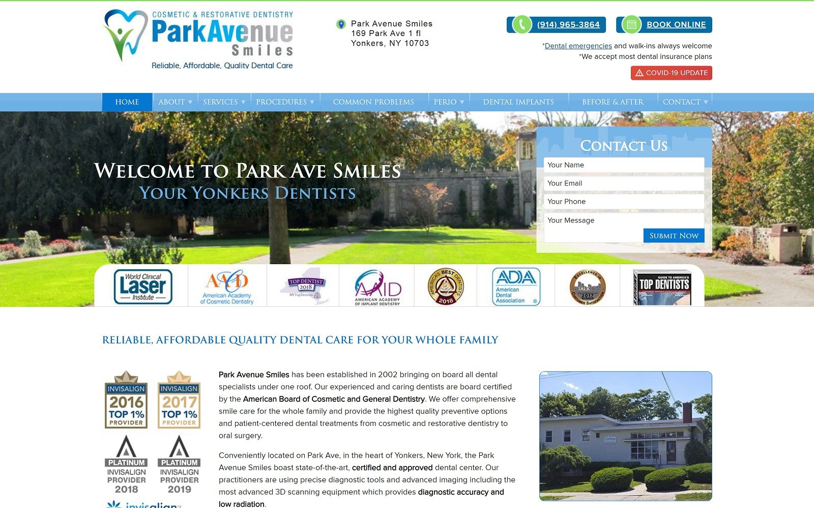 The screenshot of park avenue smiles yonkersdentalspa. Com website