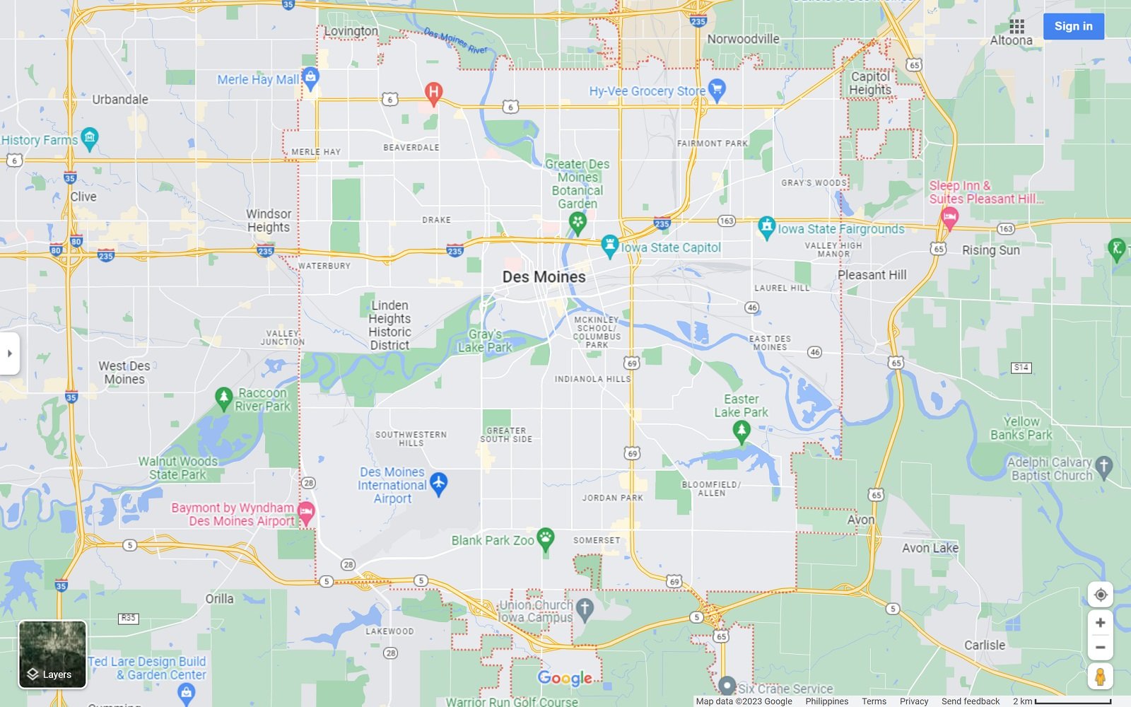 Des Moines IA map