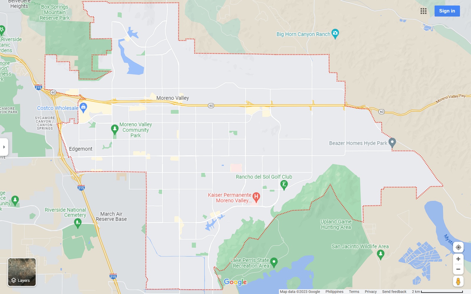 Moreno Valley CA map