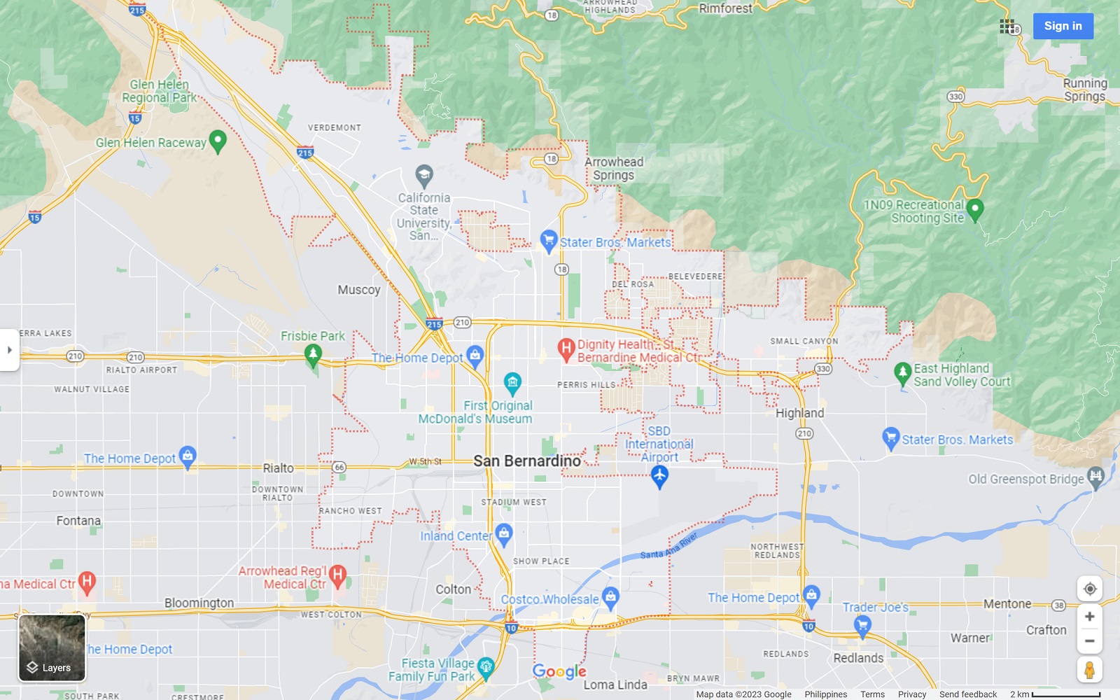 San Bernardino CA map