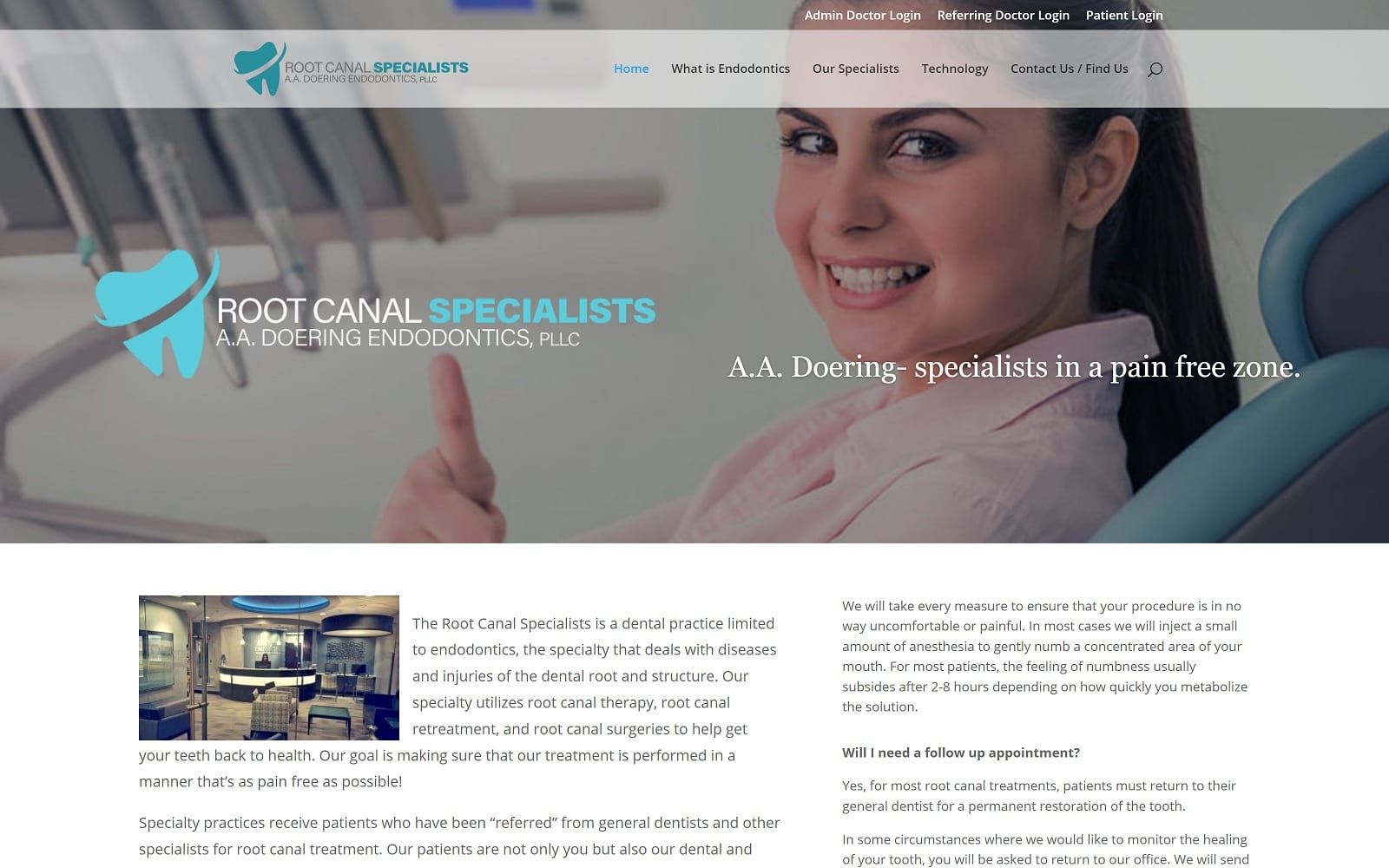 The screenshot of root canal specialists drs. Doering and selis aadoeringendo. Com website