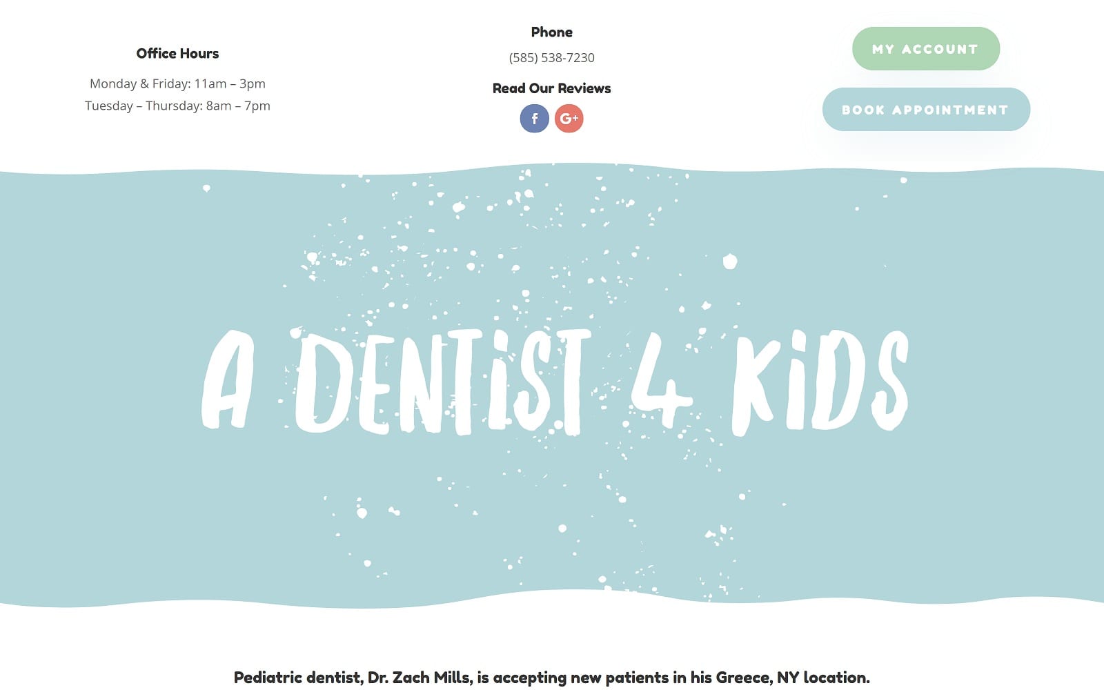 The screenshot of a dentist 4 kids, pllc adentist4kids. Com dr. Zach mills website