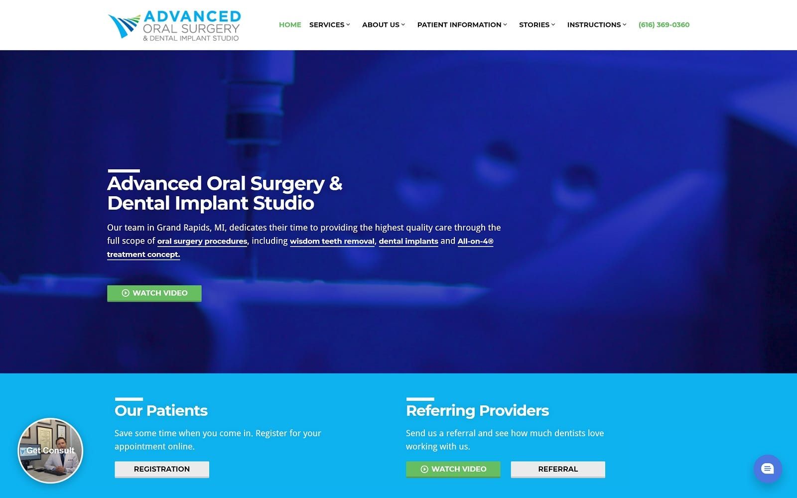 The screenshot of advanced oral surgery & dental implant studio and wisdom teeth advancedoralsurgerymi. Com website