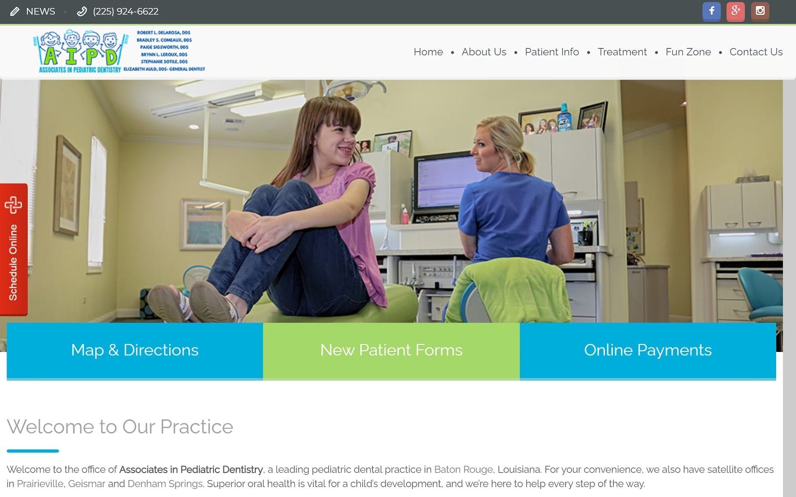The screenshot of associates in pediatric dentistry aipdbr. Com website