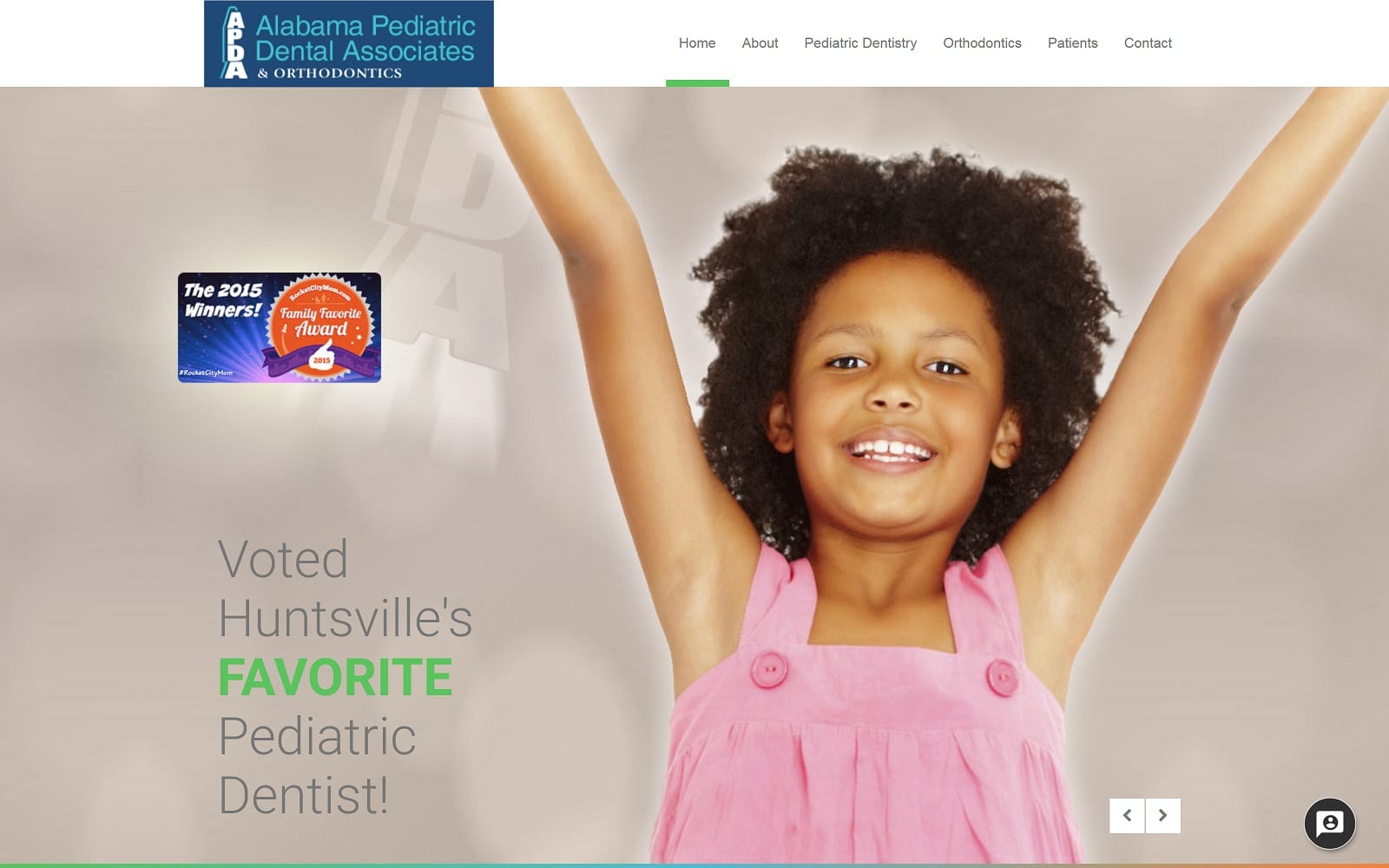 The screenshot of alabama pediatric dental associates & orthodontics alabamapediatricdentists. Com/our-locations/huntsville-office website