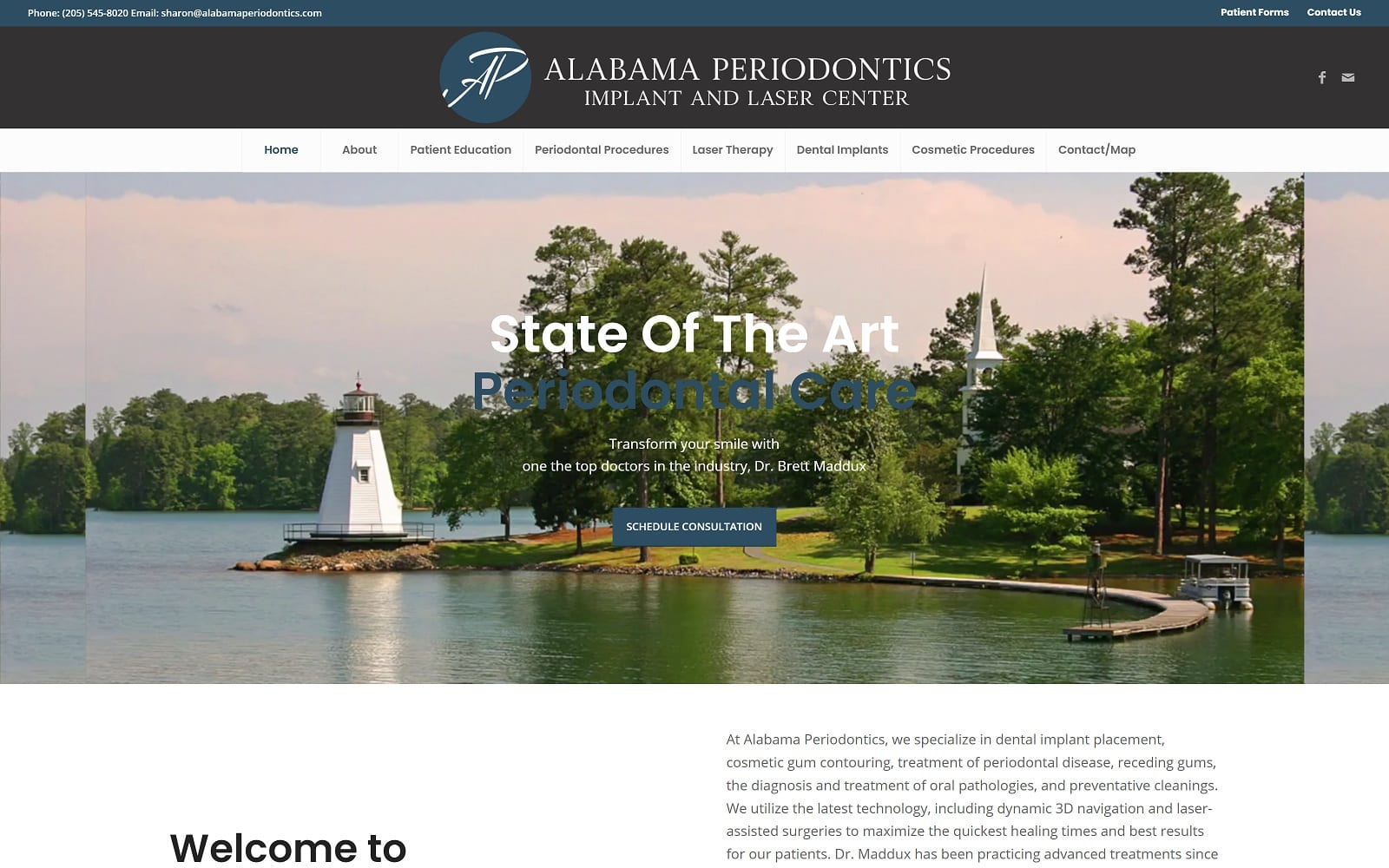 The screenshot of alabama periodontics: brett maddux dds alabamaperiodontics. Com website