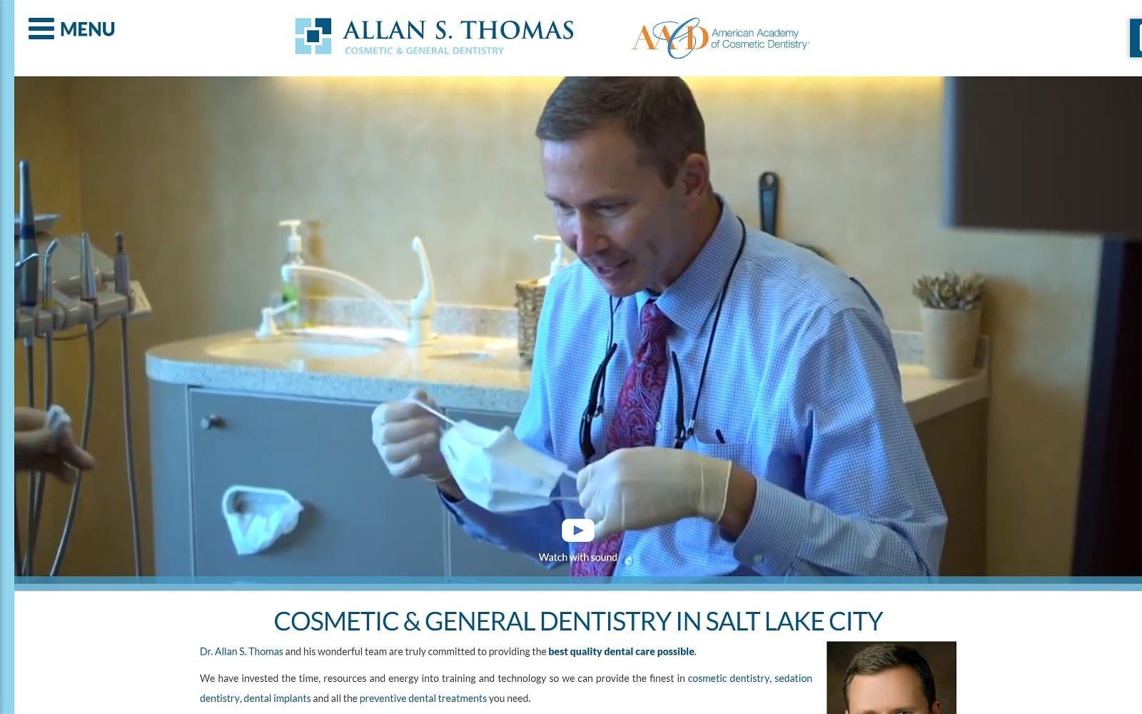 The screenshot of allan s. Thomas, dmd - cosmetic and general dentistry allansthomas. Com website
