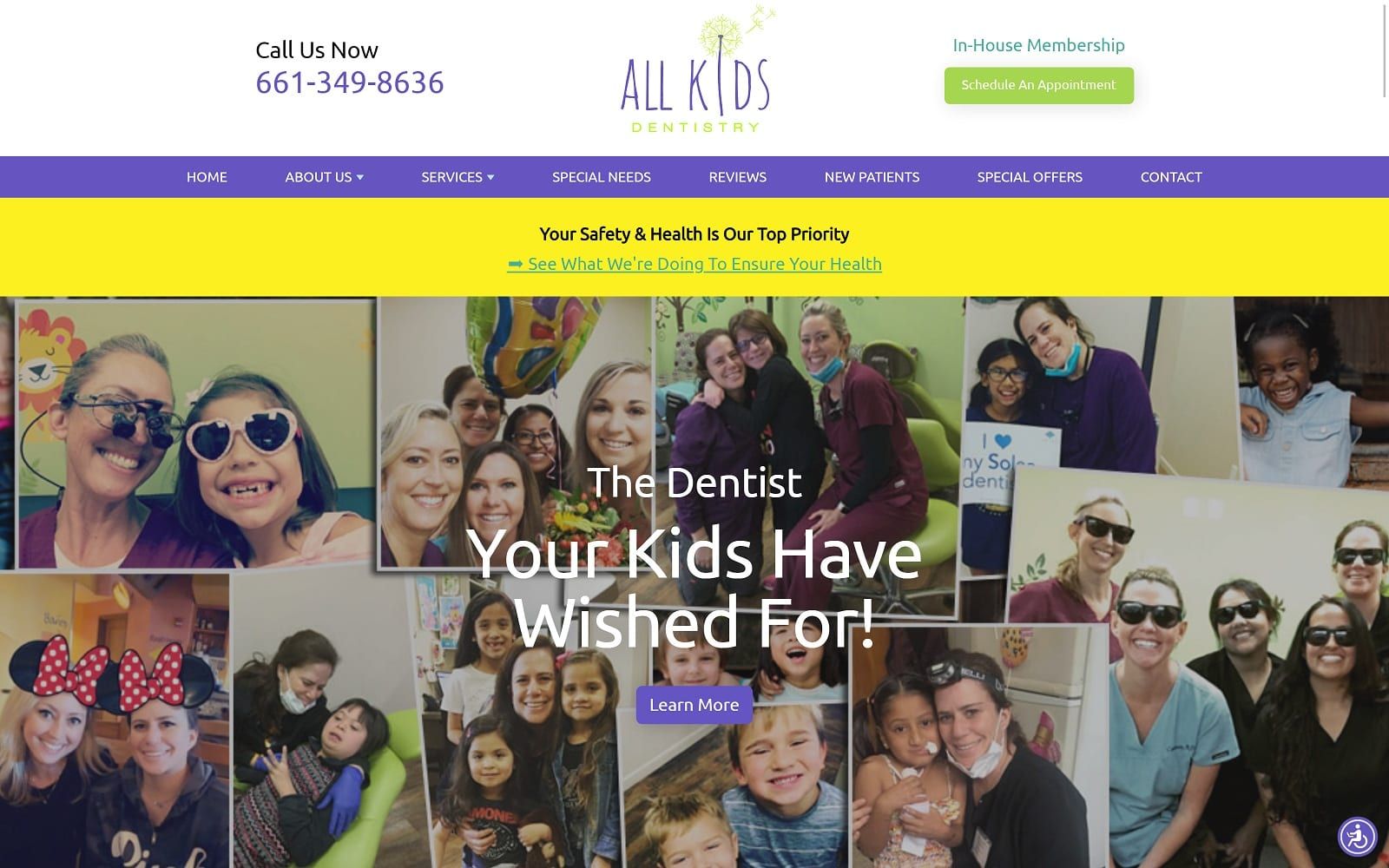The screenshot of all kids dentistry, laura greenwald dds allkidsdentistryscv. Com website