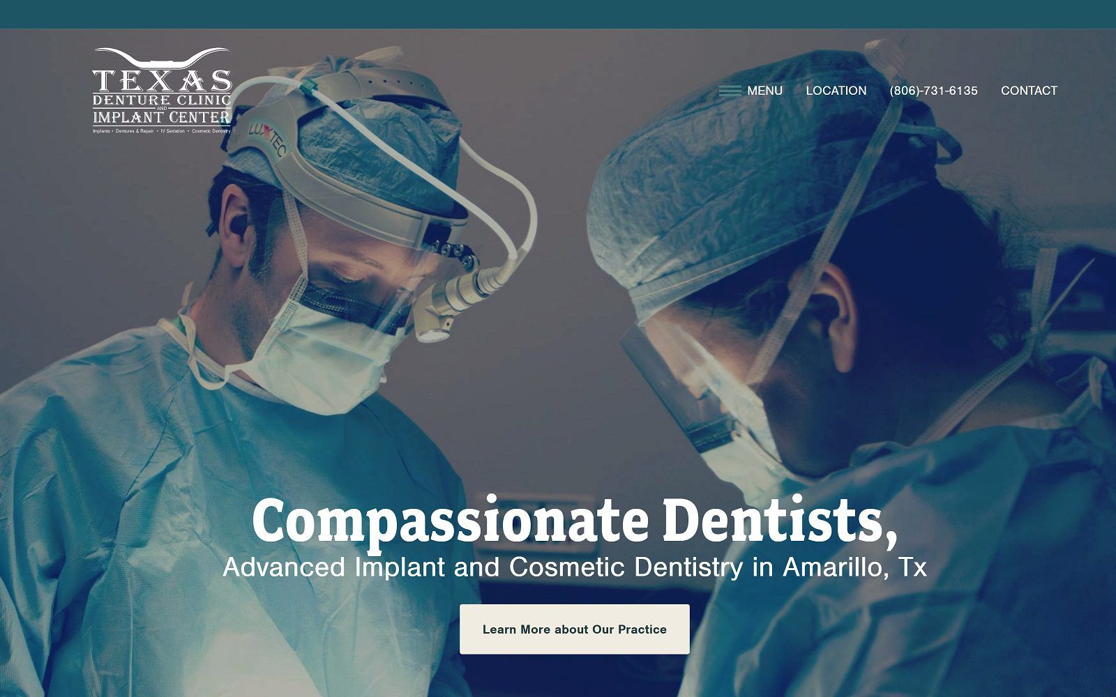 The screenshot of texas denture clinic and implant center of amarillo amarillodentureclinic. Com dr. Clark damon website