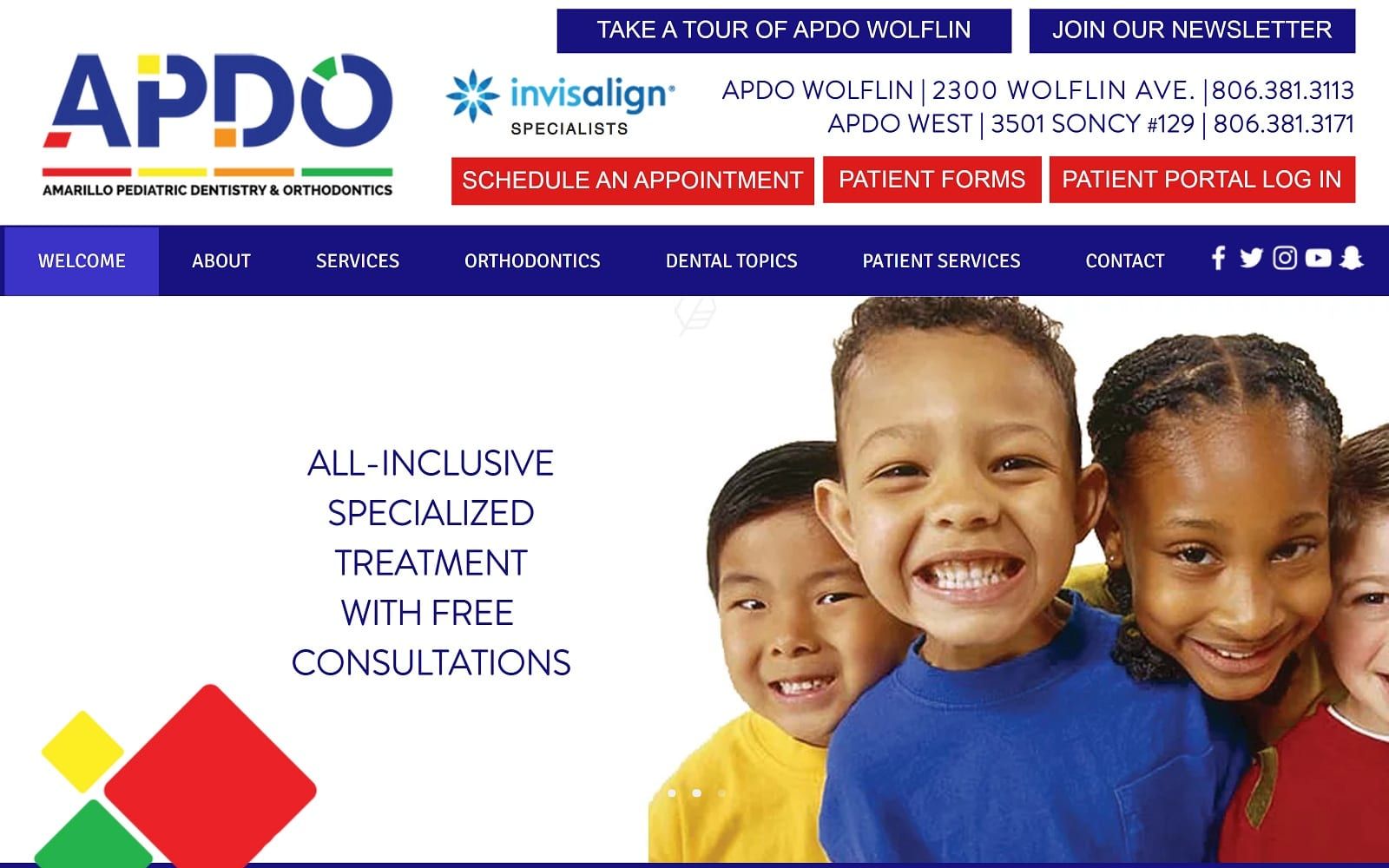 The screenshot of amarillo pediatric dentistry and orthodontics amarillopediatricdentistry. Com website