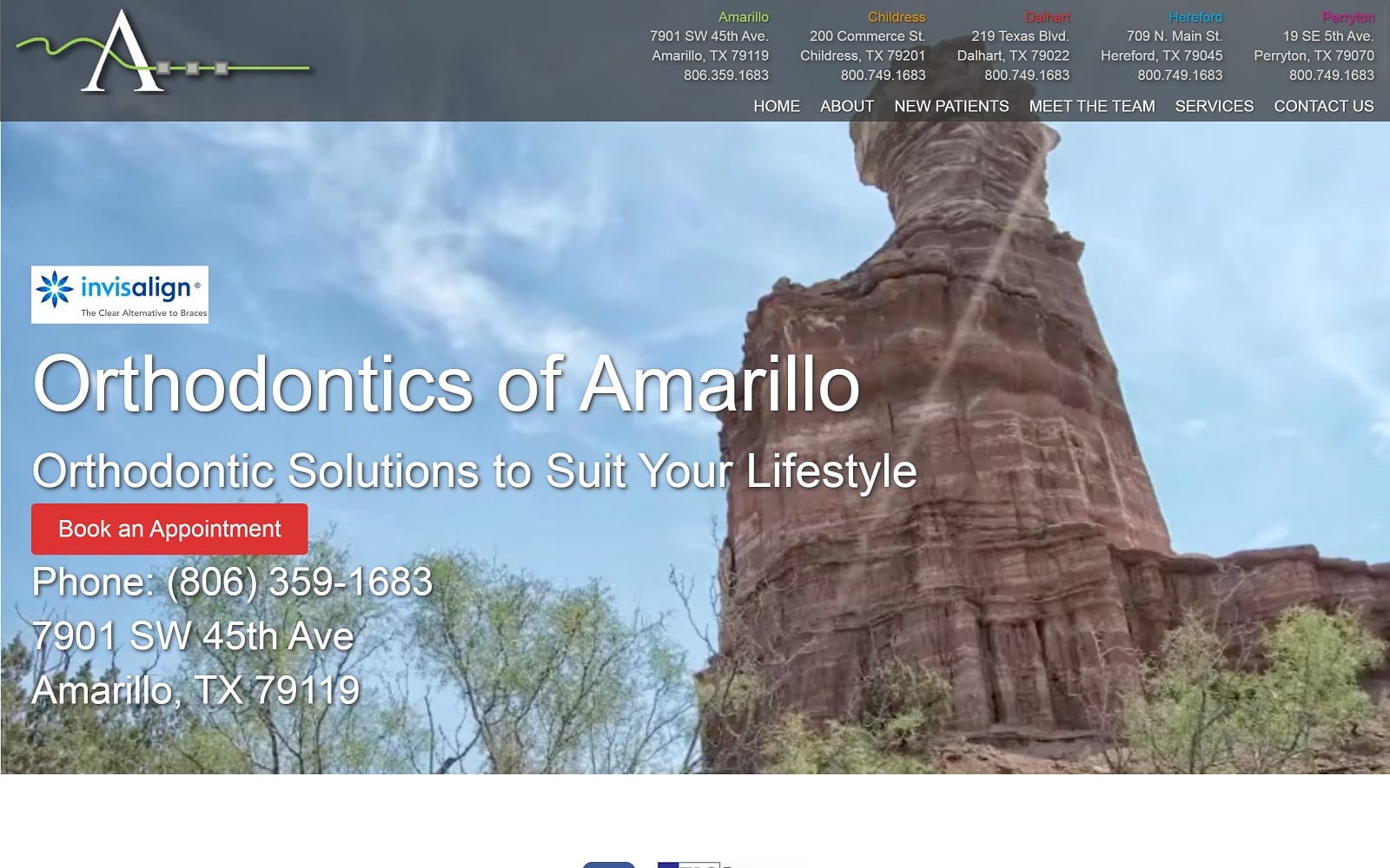 The screenshot of orthodontics of amarillo astuto steven a. Dds amazingortho. Com website