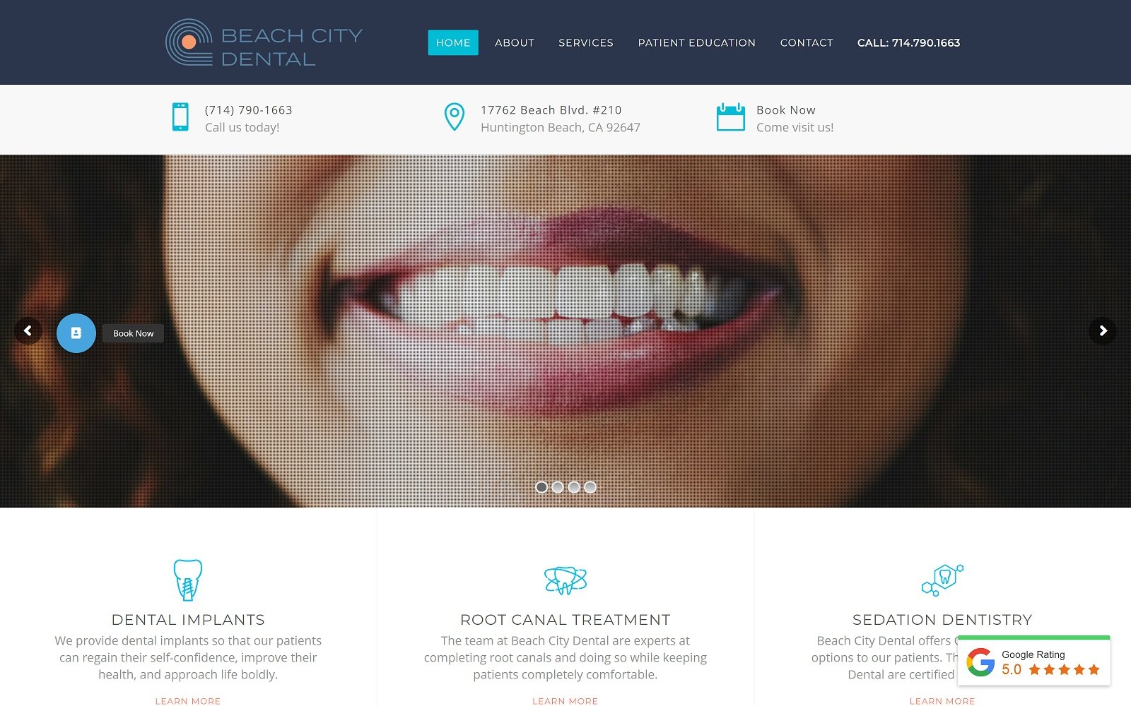 The screenshot of beach city dental beachcitydental. Com website