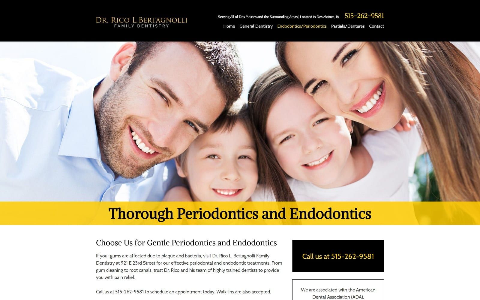 The screenshot of dr. Rico bertagnolli family dentistry bertagnollifamilydentistry. Com website