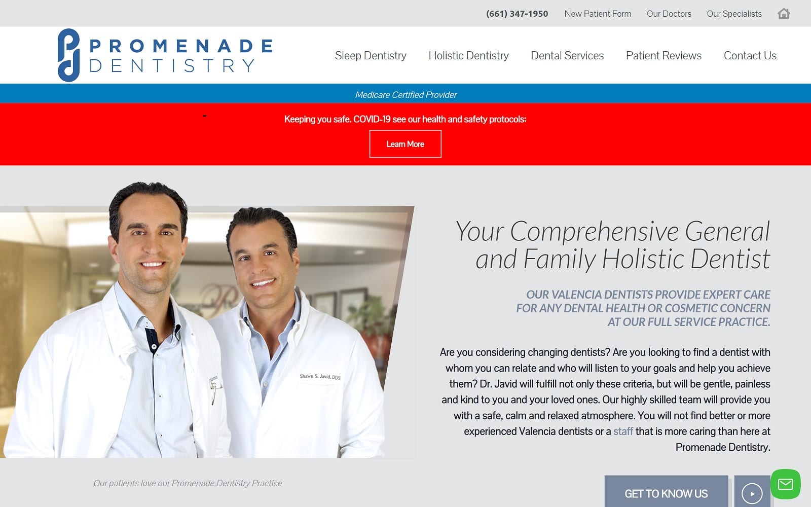 The screenshot of promenade dentistry santa clarita bestsantaclaritadentist. Com dr. Javid website