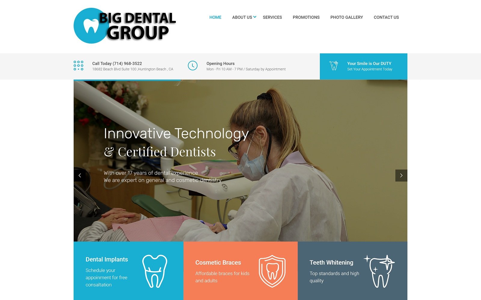 The screenshot of big dental group- best cosmetic dentist huntington beach bigdentalgroup. Com website