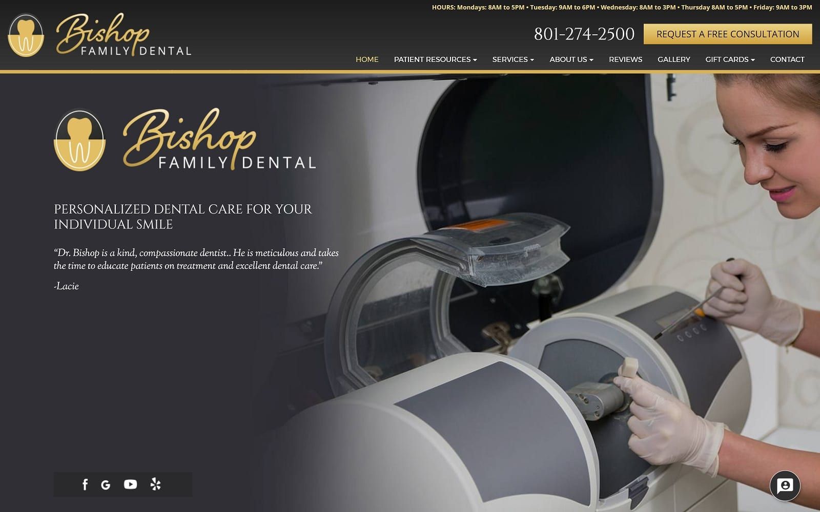 The screenshot of bishop family dental bishopfamilydental. Com website