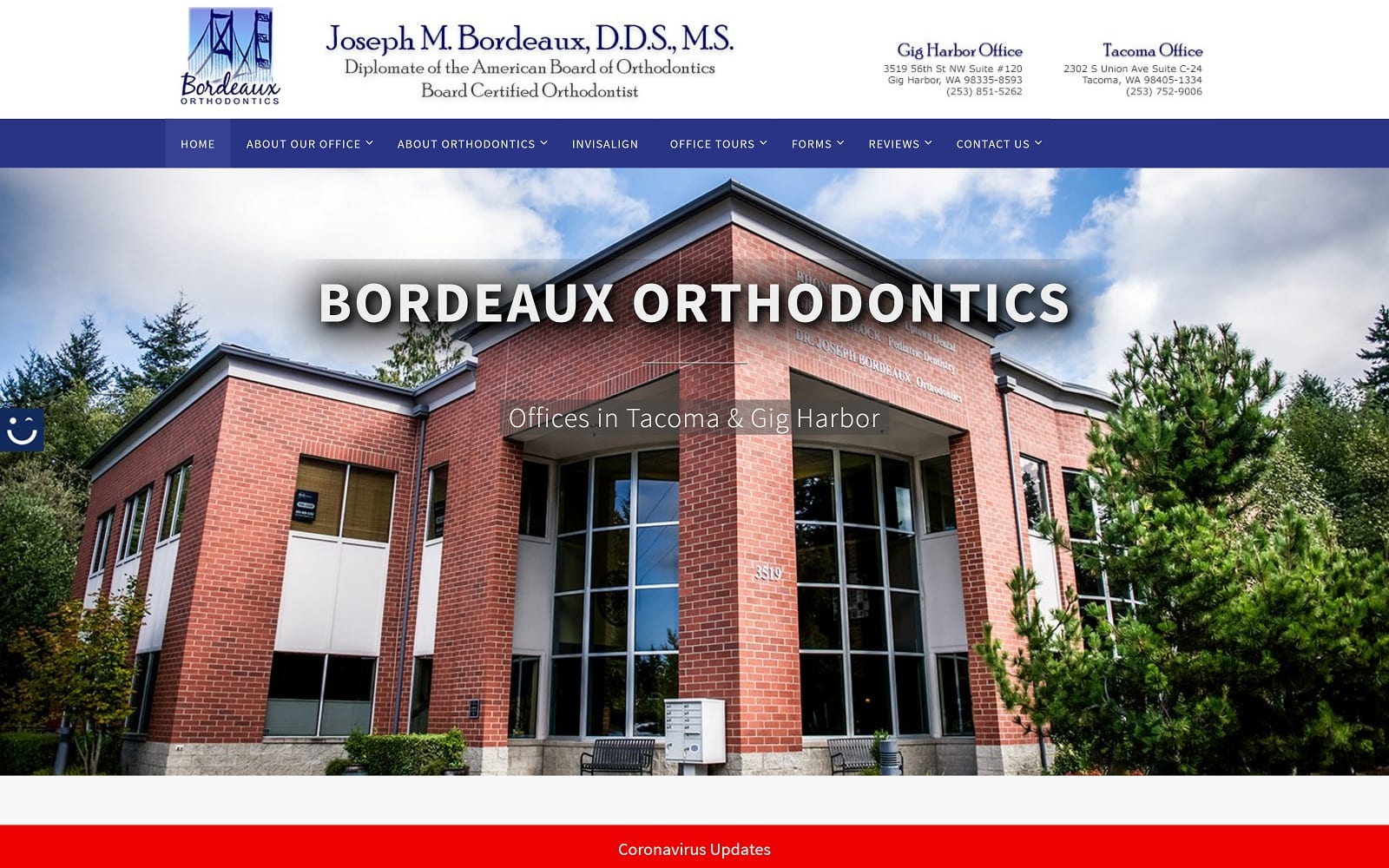 The screenshot of bordeaux orthodontics bordeauxorthodontics. Com dr. Joseph m. Bordeaux website