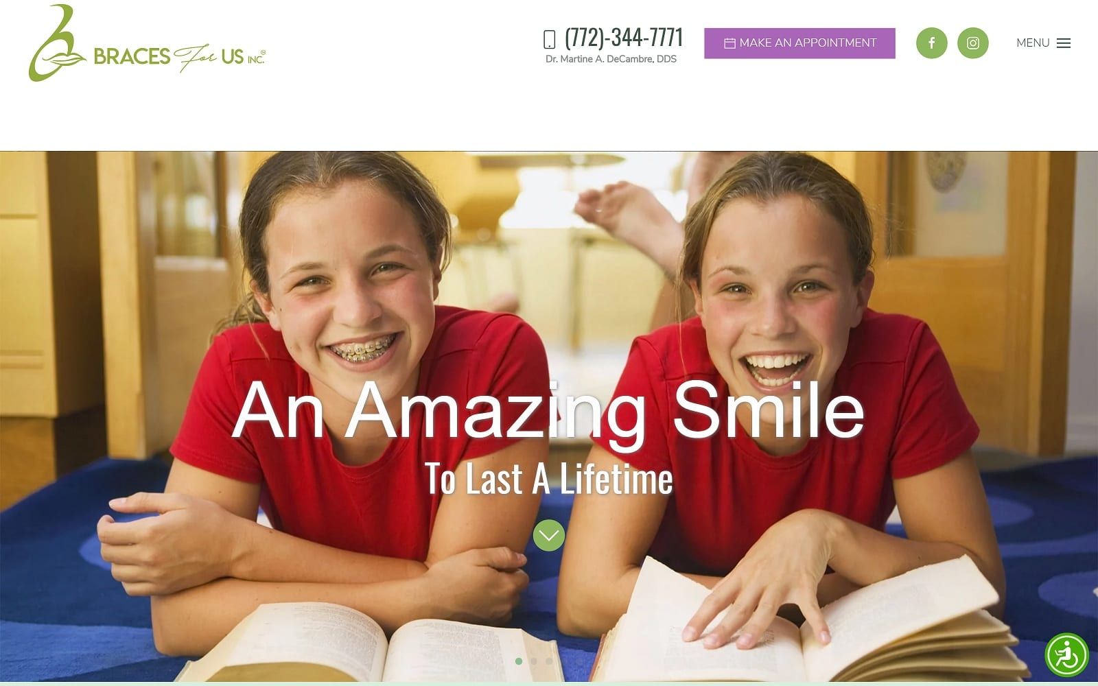 The screenshot of braces for us bracesforus. Com dr. Martine decambre website