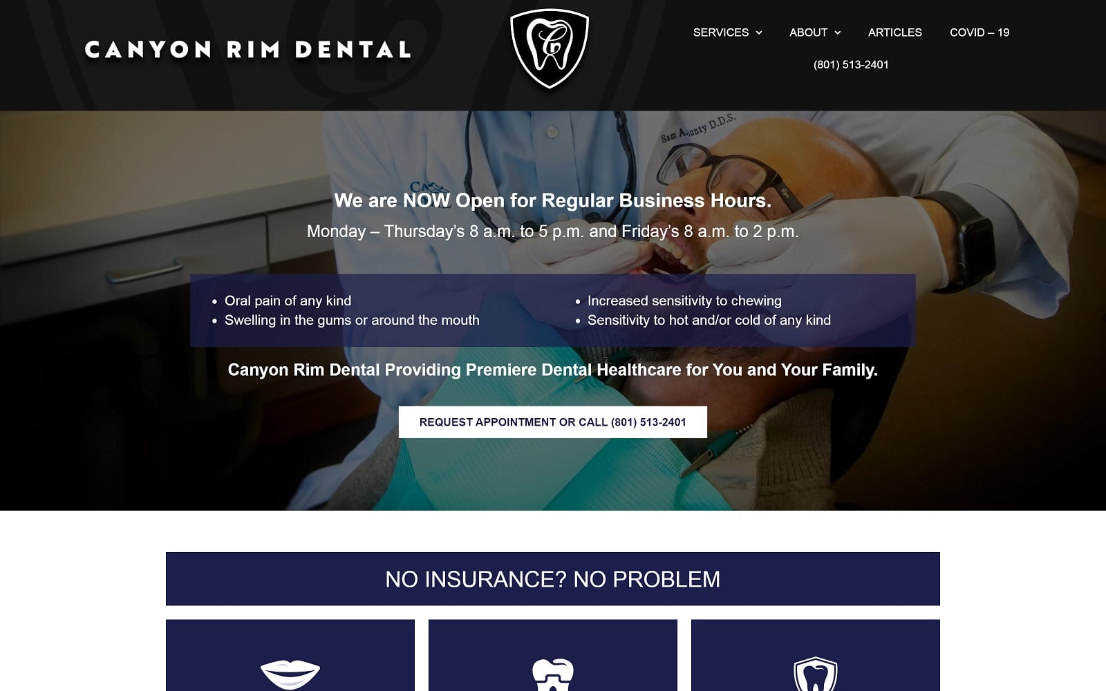 The screenshot of canyon rim dental salt lake canyonrimdentalsaltlake. Com website