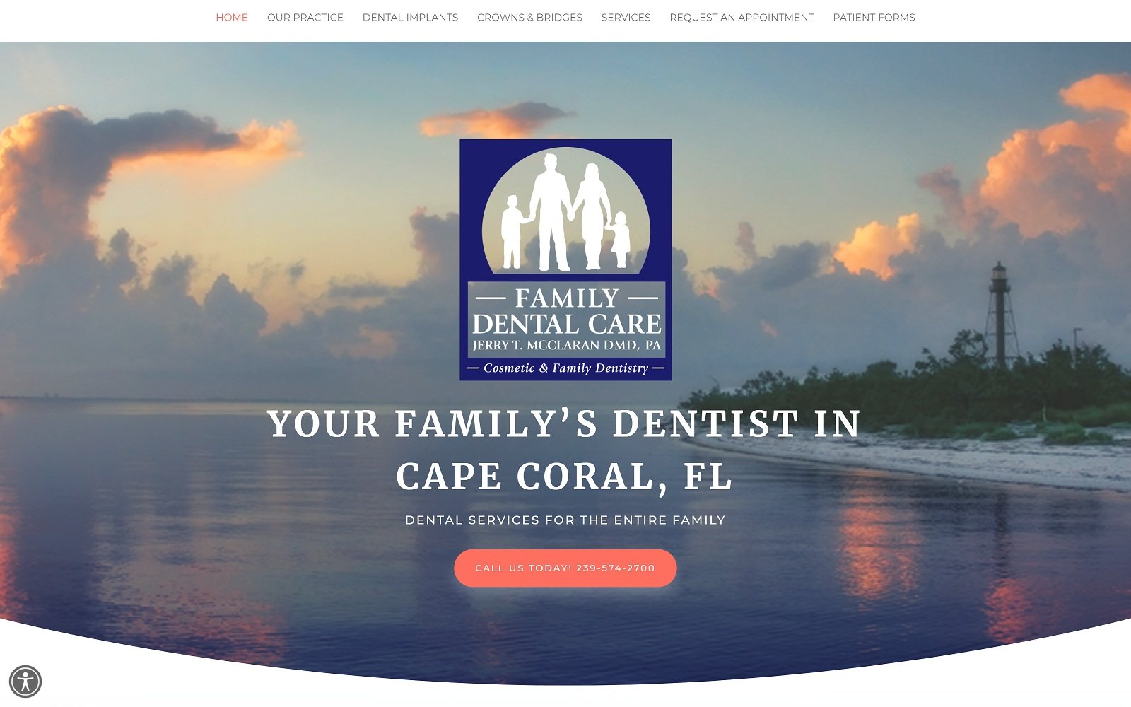 The screenshot of family dental care capefamilydental. Com dr. Jerry t. Mcclaran website