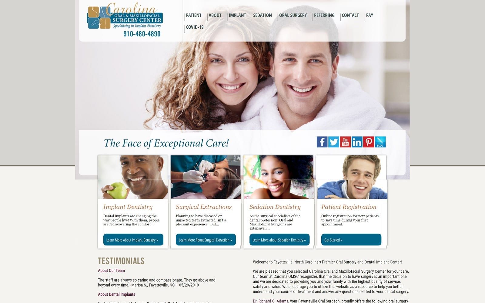 The screenshot of carolina oral & maxillofacial surgery center carolinaoral. Com website