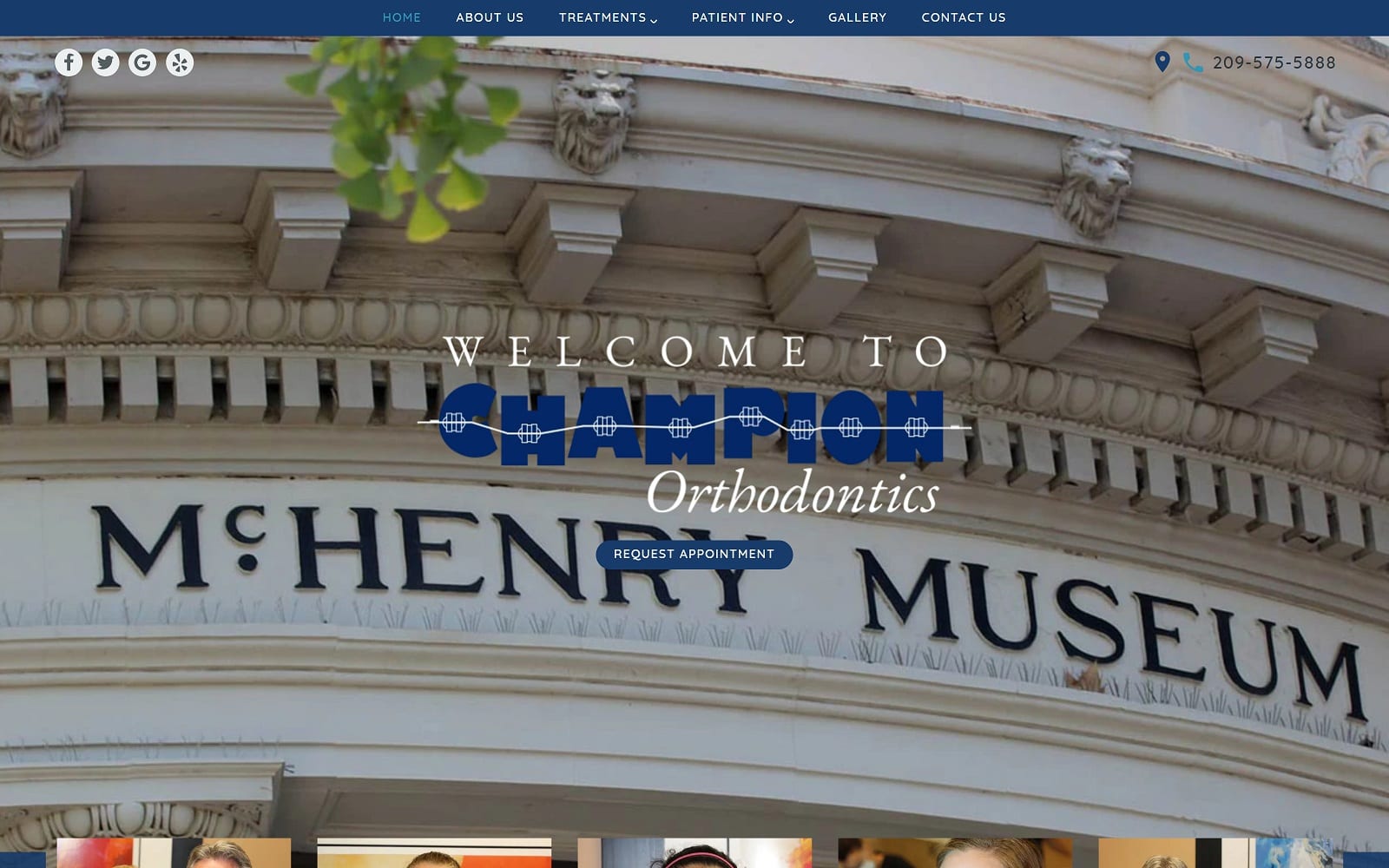 The screenshot of champion orthodontics championsmiles. Com website