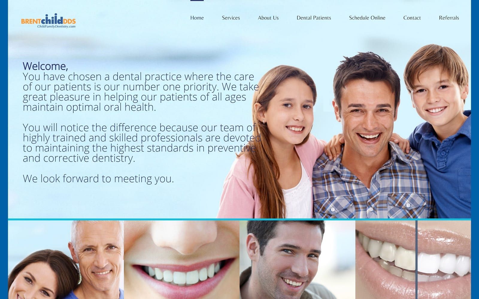 The screenshot of child family dentistry childfamilydentistry. Com dr. Brent child website