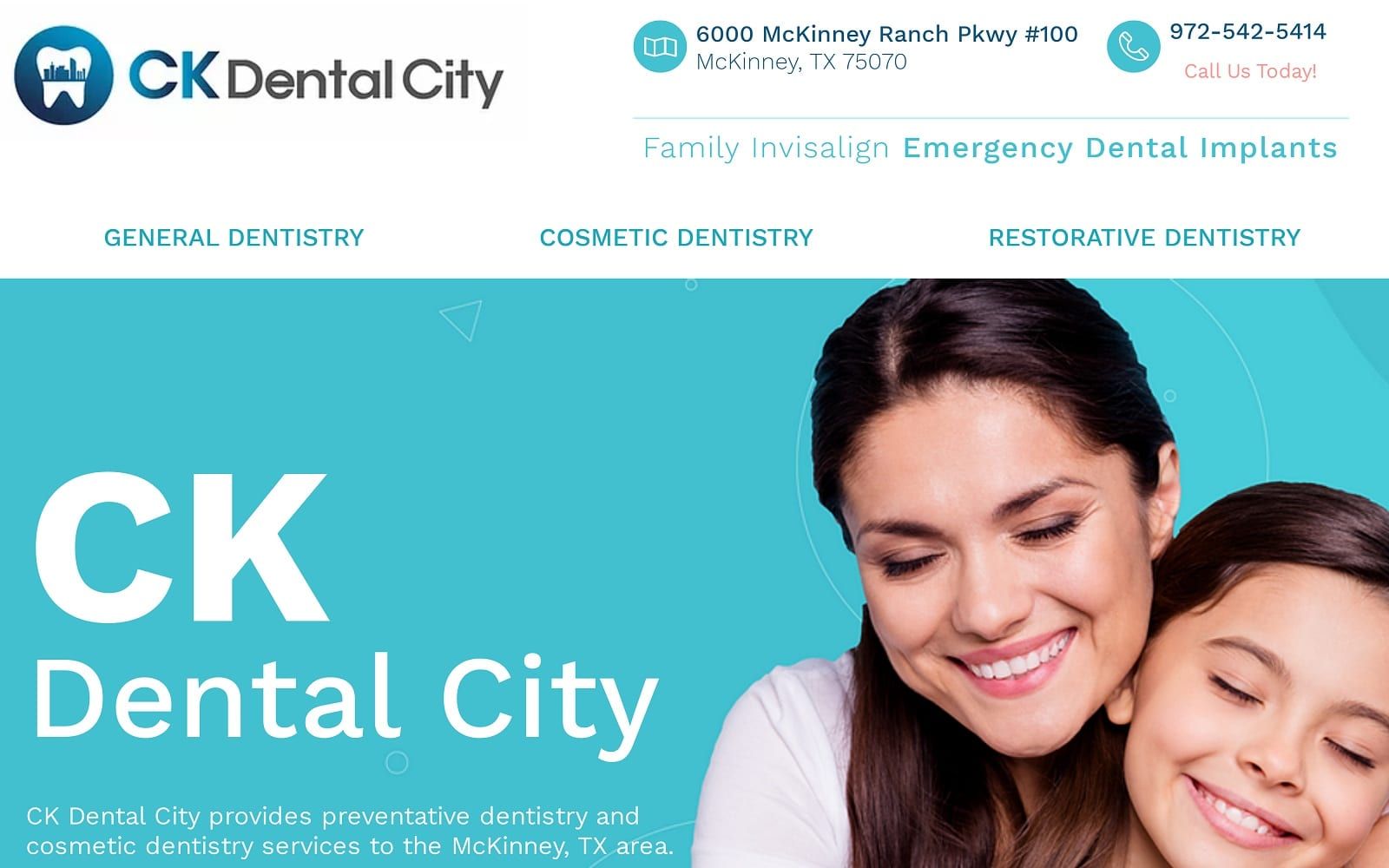 The screenshot of ck dental city family invisalign emergency dental implants ckdentalcity. Com website