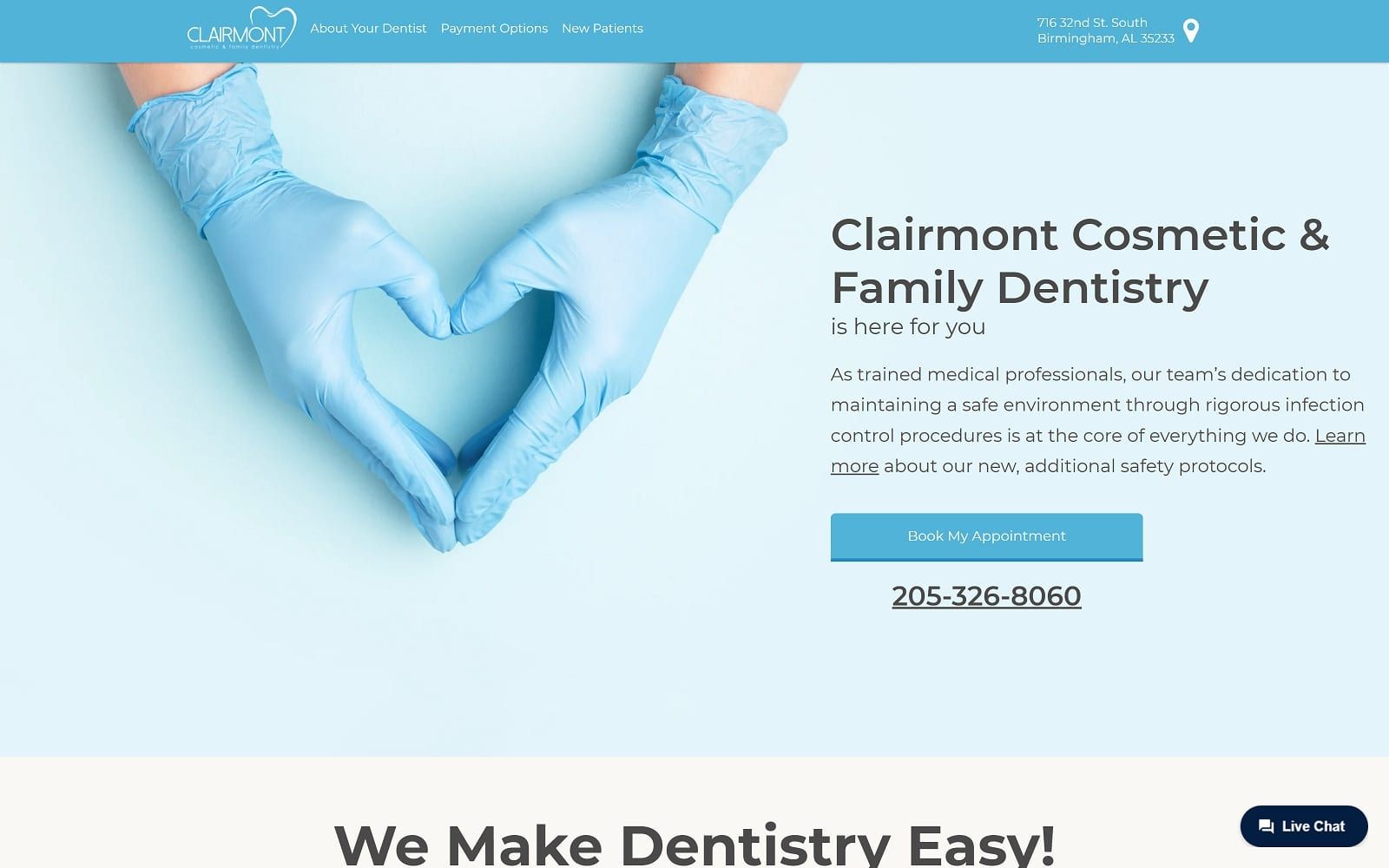 The screenshot of clairmont cosmetic & family dentistry clairmontsmiles. Com website