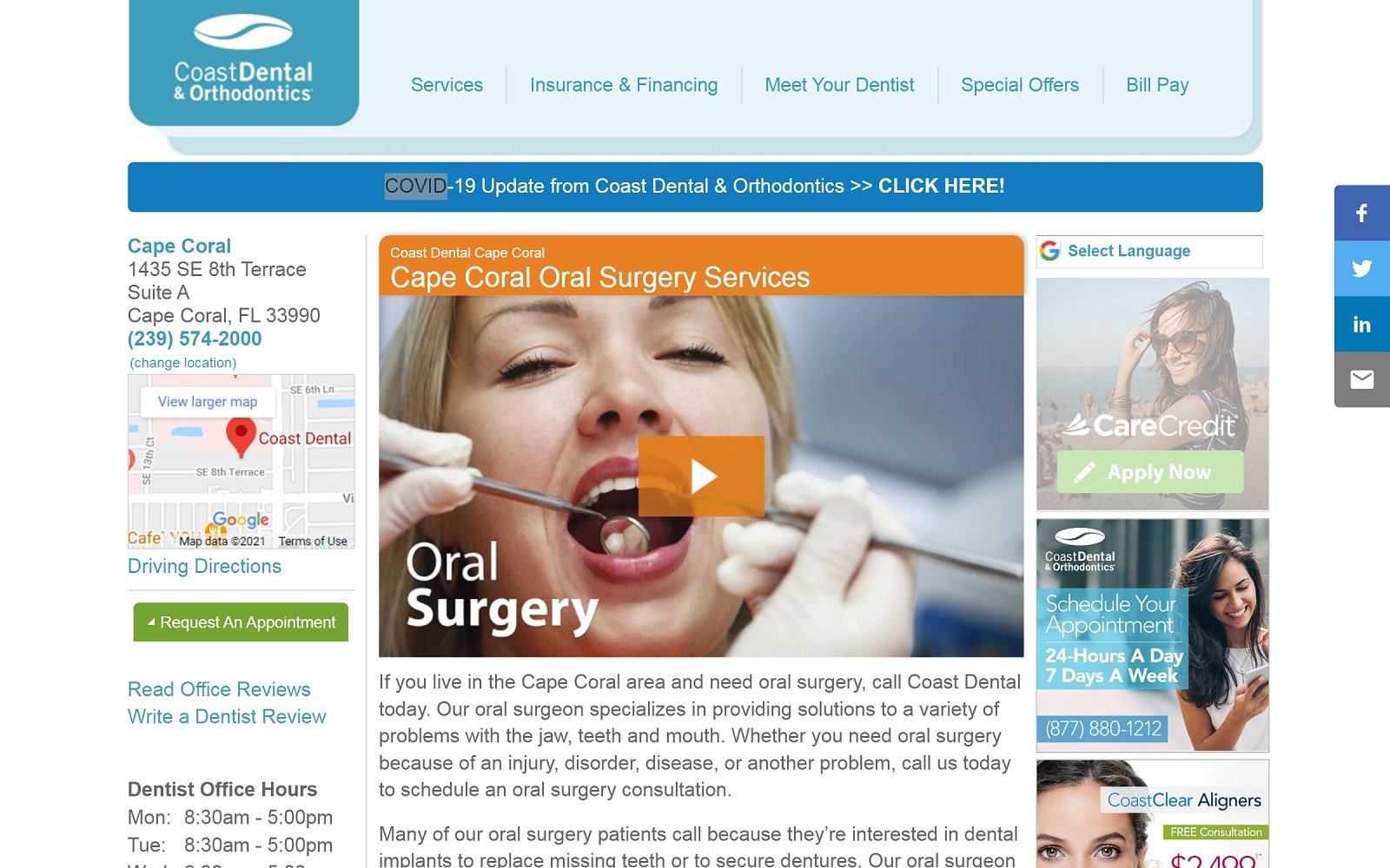 The screenshot of coast dental coastdental. Com/dentist-office/cape-coral-fl-33990 website