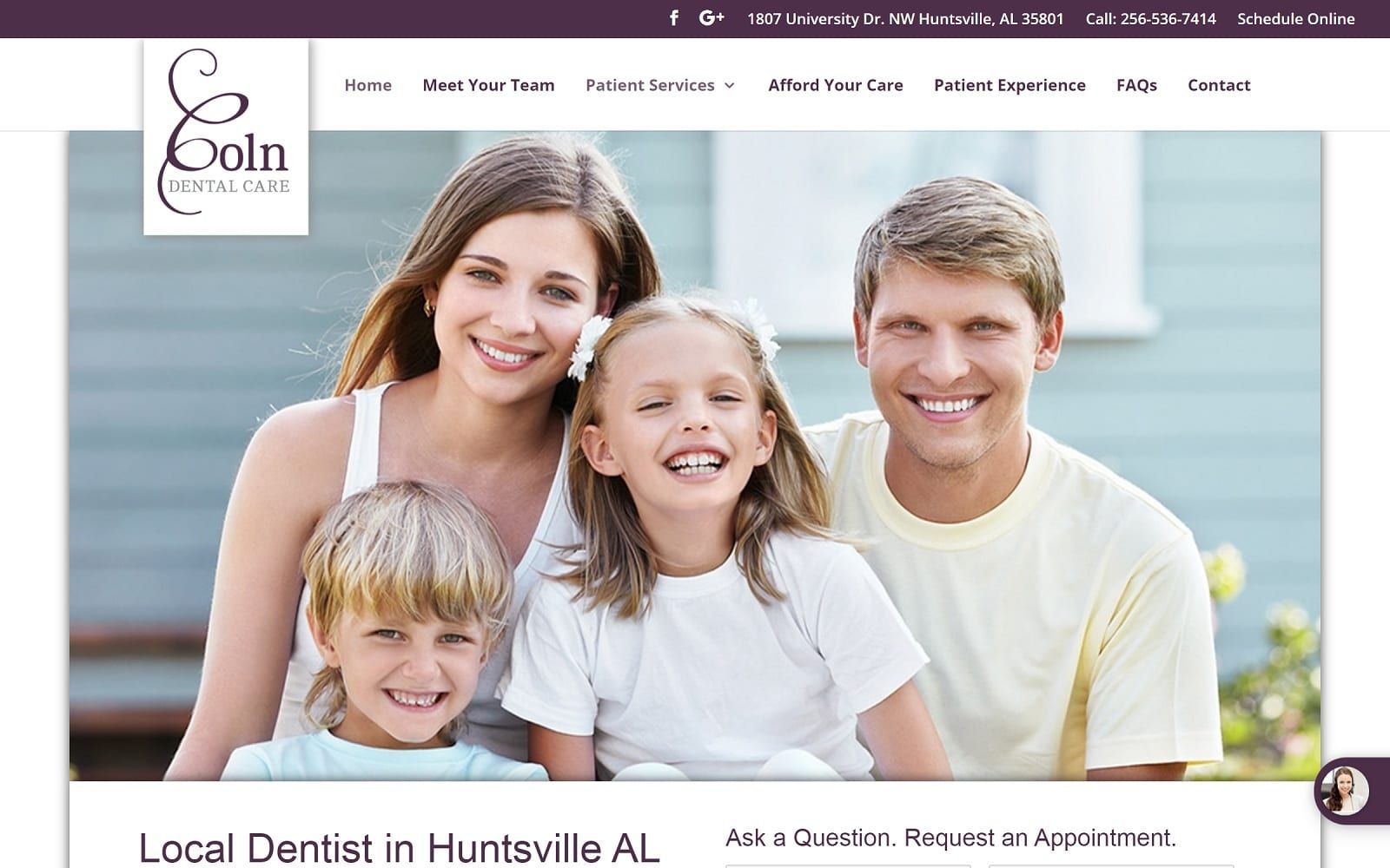 The screenshot of coln dental care colndentalcare. Com website