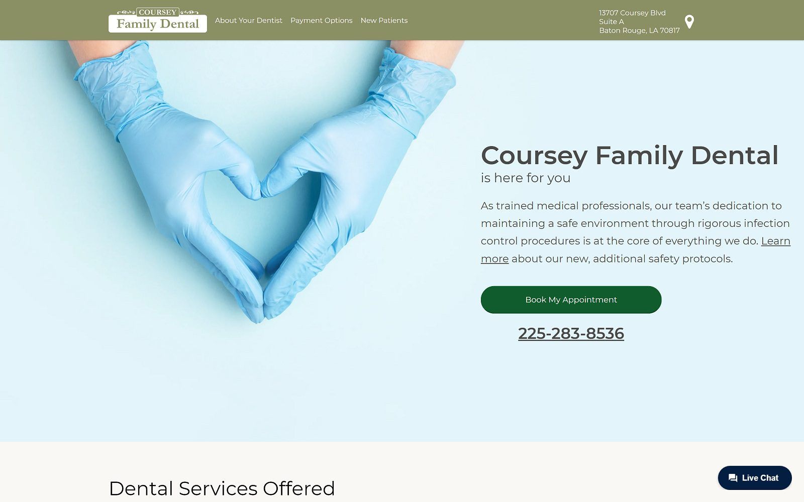 The screenshot of coursey family dental courseyfamilydental. Com website