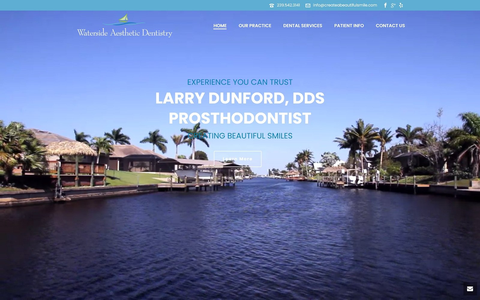 The screenshot of dr. Larry w. Dunford, dds createabeautifulsmile. Com website