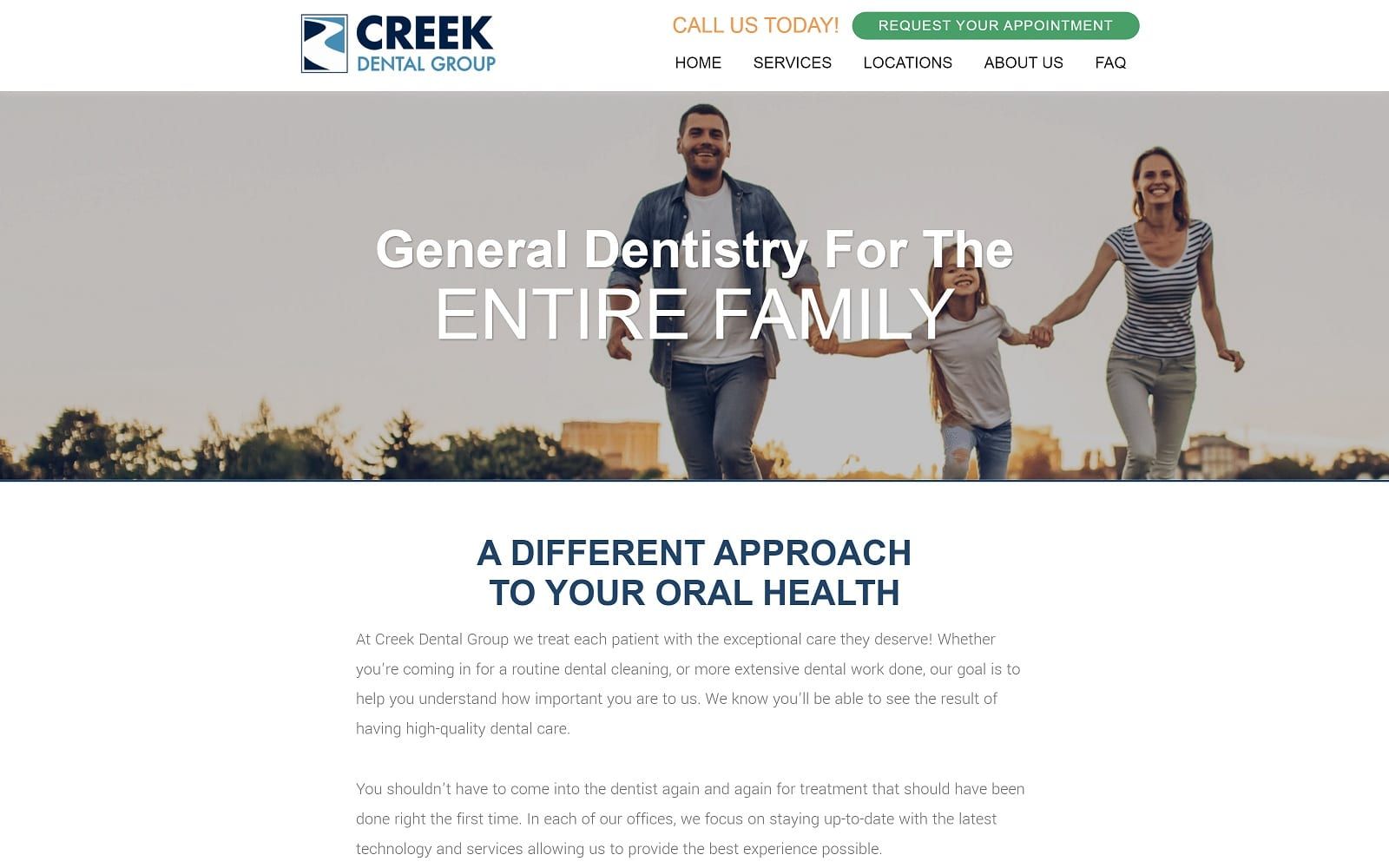 The screenshot of creek dental group at millcreek creekdentalgroup. Com website