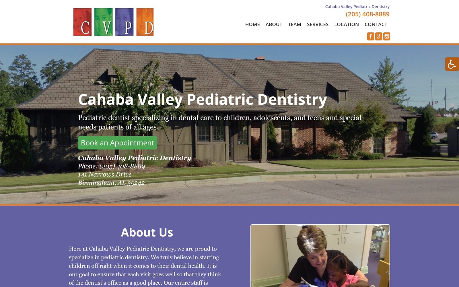 The screenshot of cahaba valley pediatric dentistry cvpd. Com website