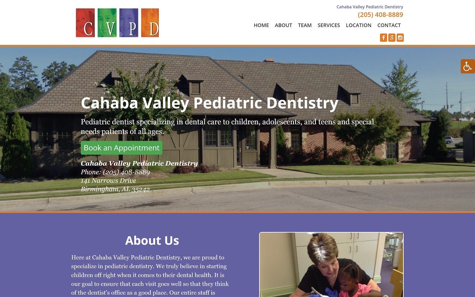 The screenshot of cahaba valley pediatric dentistry cvpd. Com website