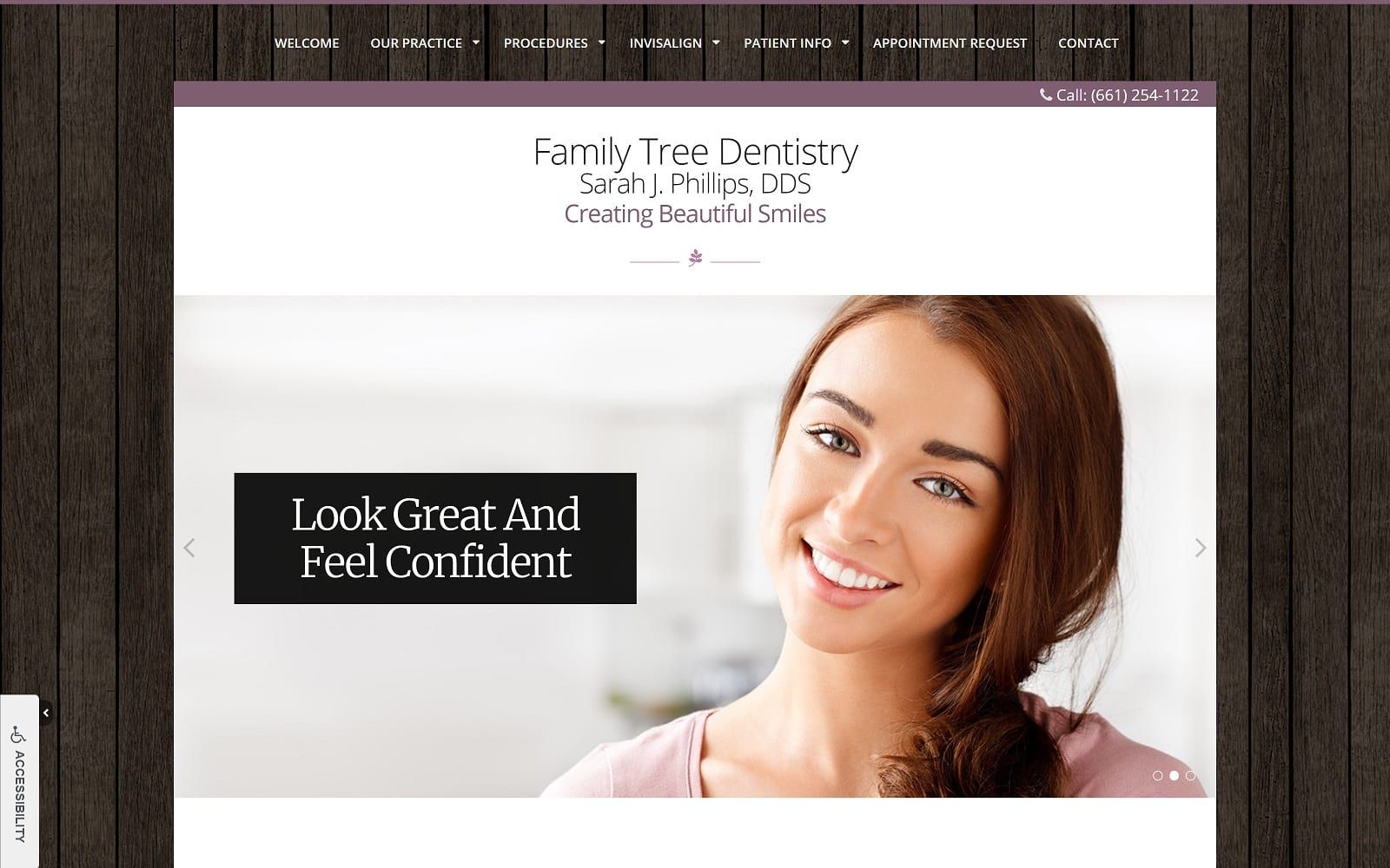 The screenshot of family tree dentistry, sarah j. Phillips, d. D. S. Ddsphillips. Com website