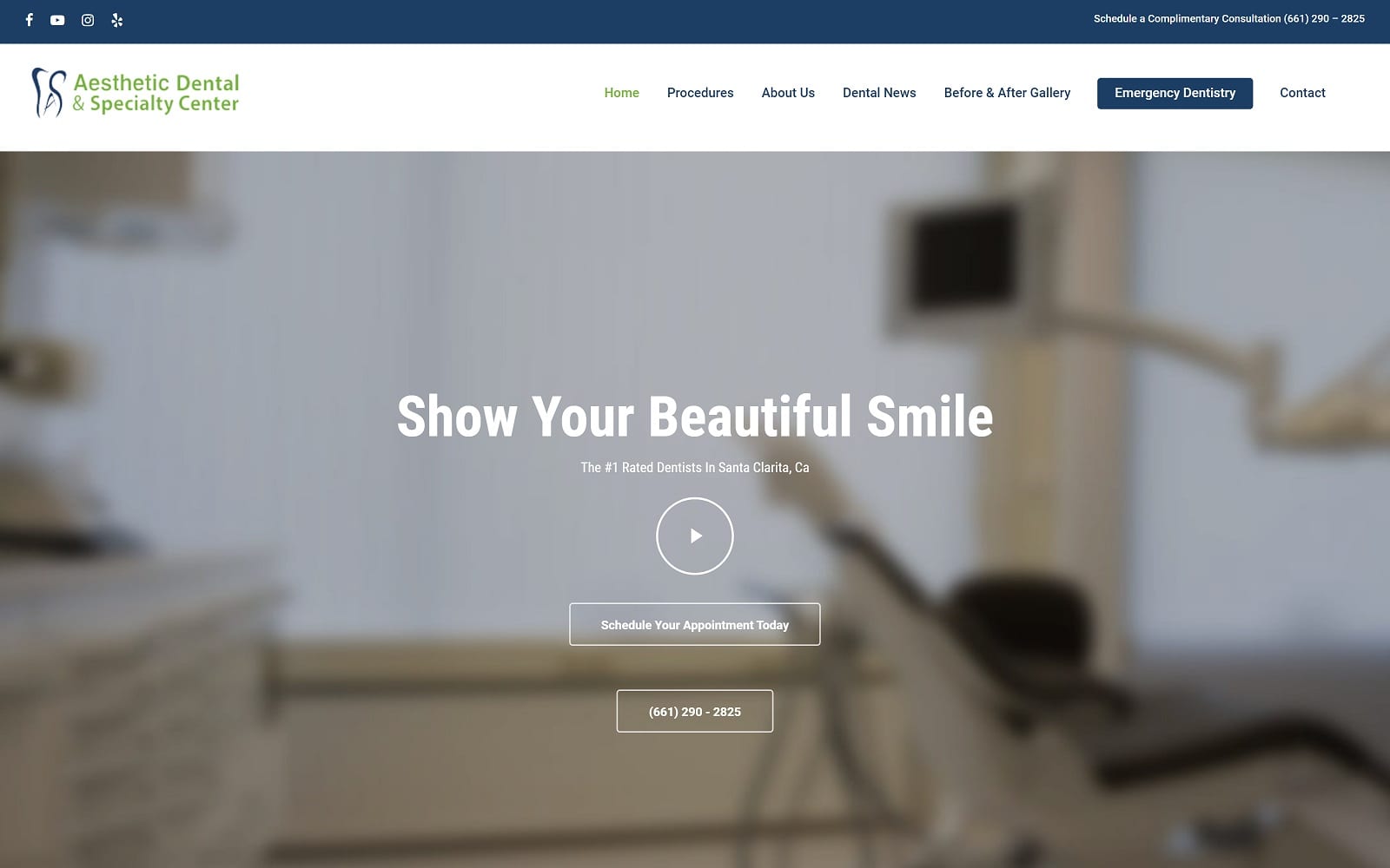 The screenshot of aesthetic dental & specialty center - santa clarita dentalscv. Com website