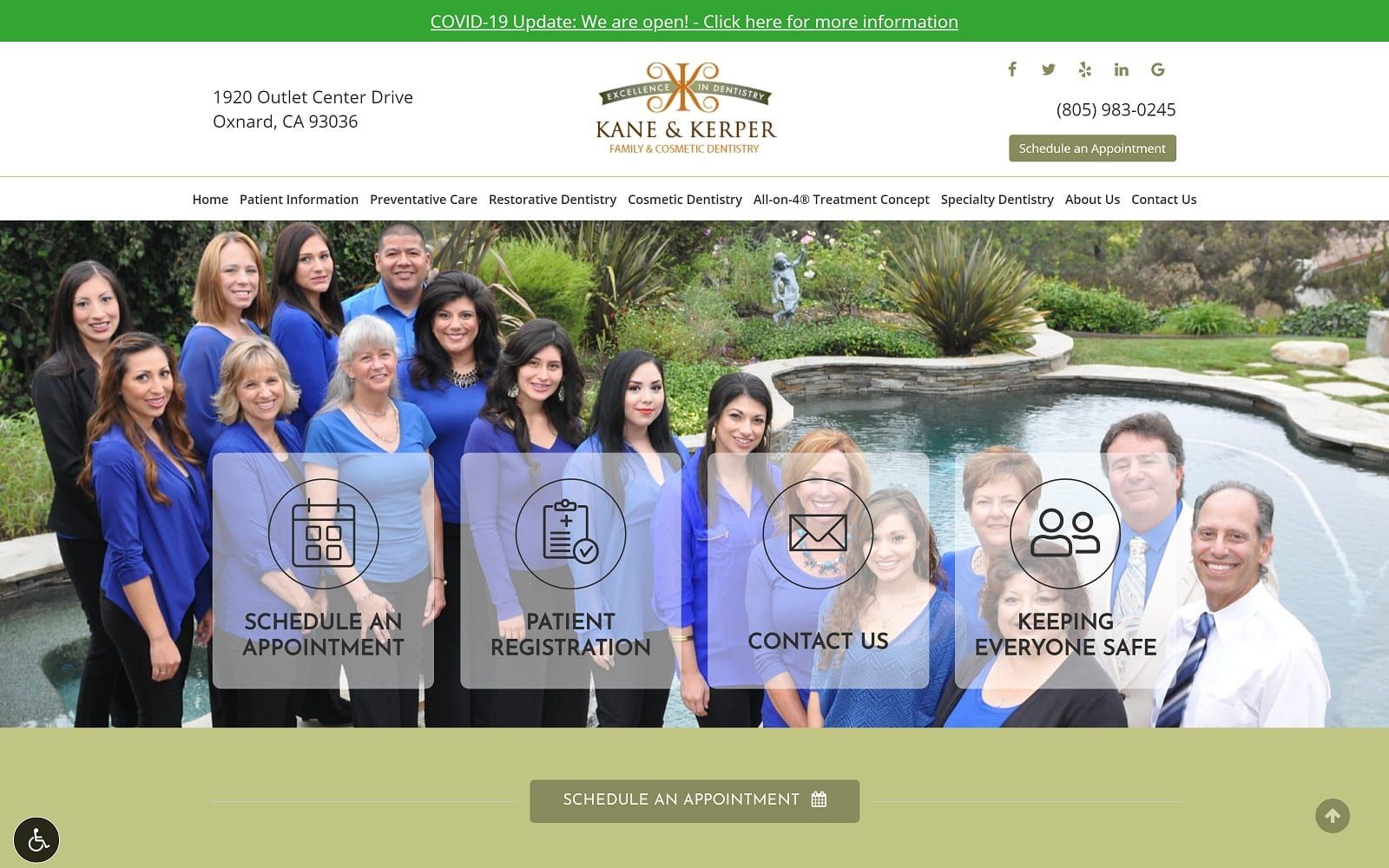 The screenshot of kane and kerper family and cosmetic dentistry dentist93036. Com website