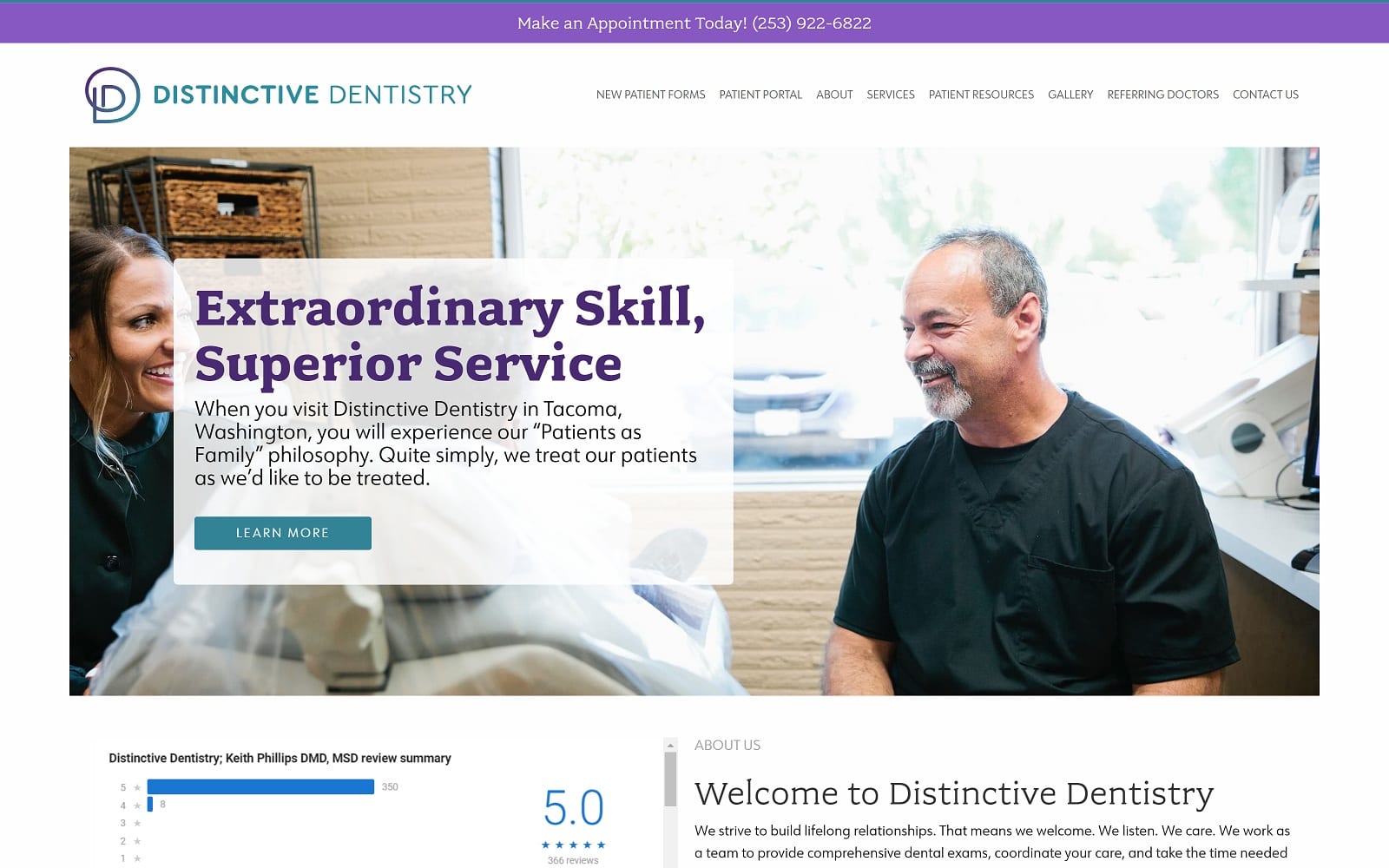 The screenshot of distinctive dentistry; keith phillips dmd, msd distinctive-dentistry. Com website